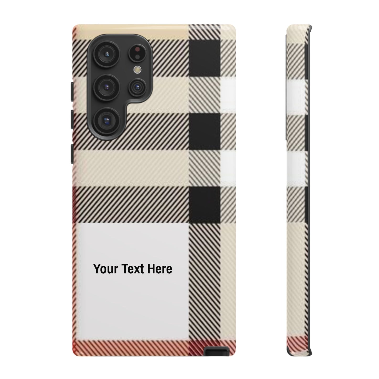 Beige Plaid Personalized Name/Initial Tough Cases For iPhones, Galaxy And Google Pixel