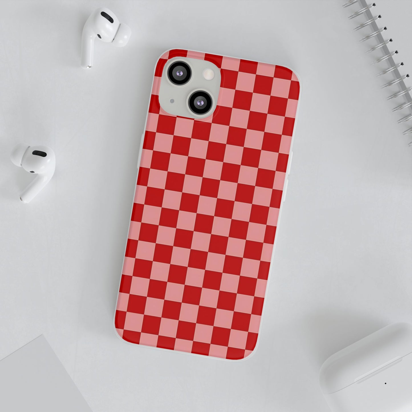 Red Checkerboard TPU Soft Flexi Phone Case — Retro Red & Pink Plaid Protective Cover