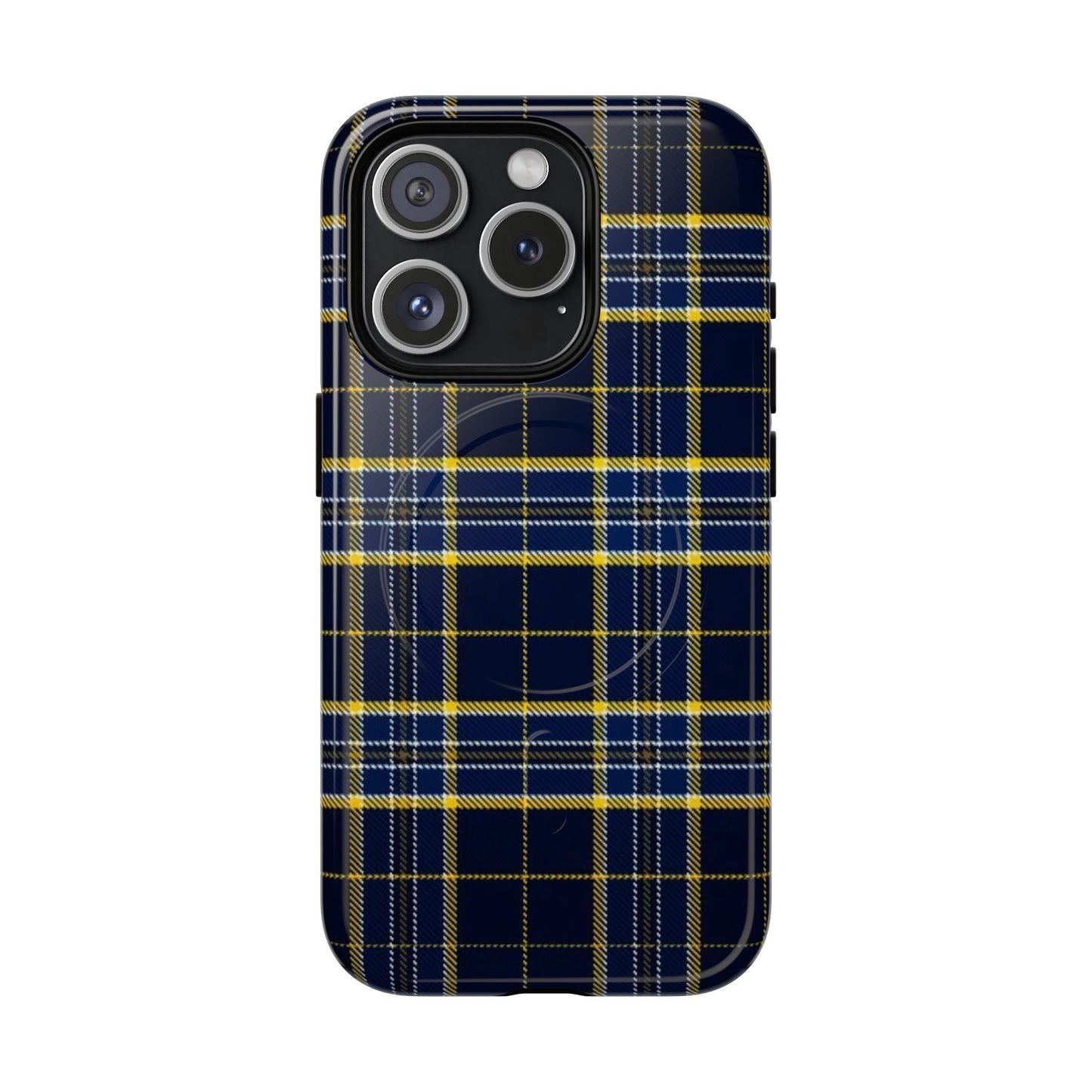 Navy Yellow Plaid Phone Case Tough Magnetic Case | Plaid iPhone Cover