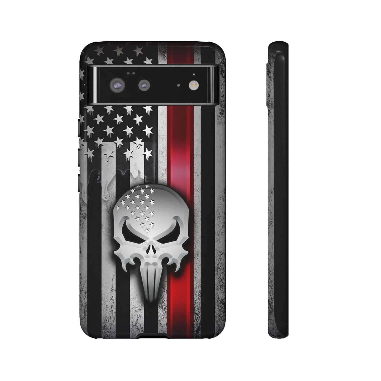 Tough Cases For iPhone, Galaxy and Pixel,  Thin Red Line, Jake Skull Design