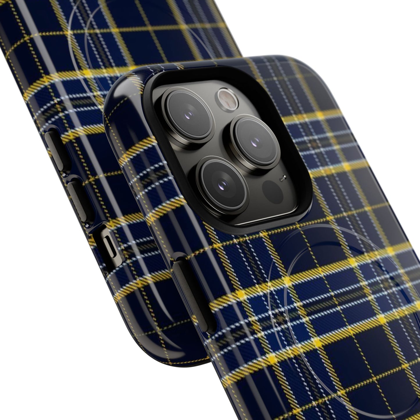 Navy Yellow Plaid Phone Case Tough Magnetic Case | Plaid iPhone Cover
