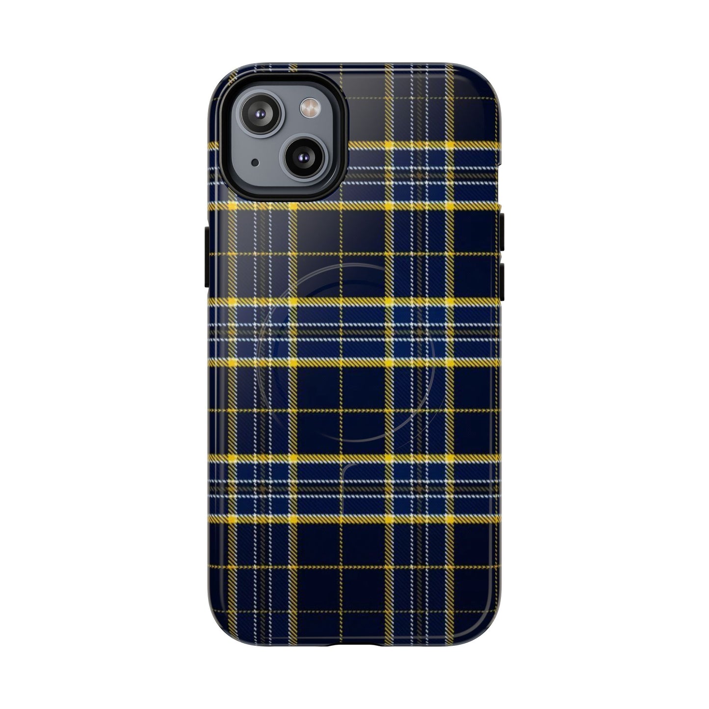 Navy Yellow Plaid Phone Case Tough Magnetic Case | Plaid iPhone Cover