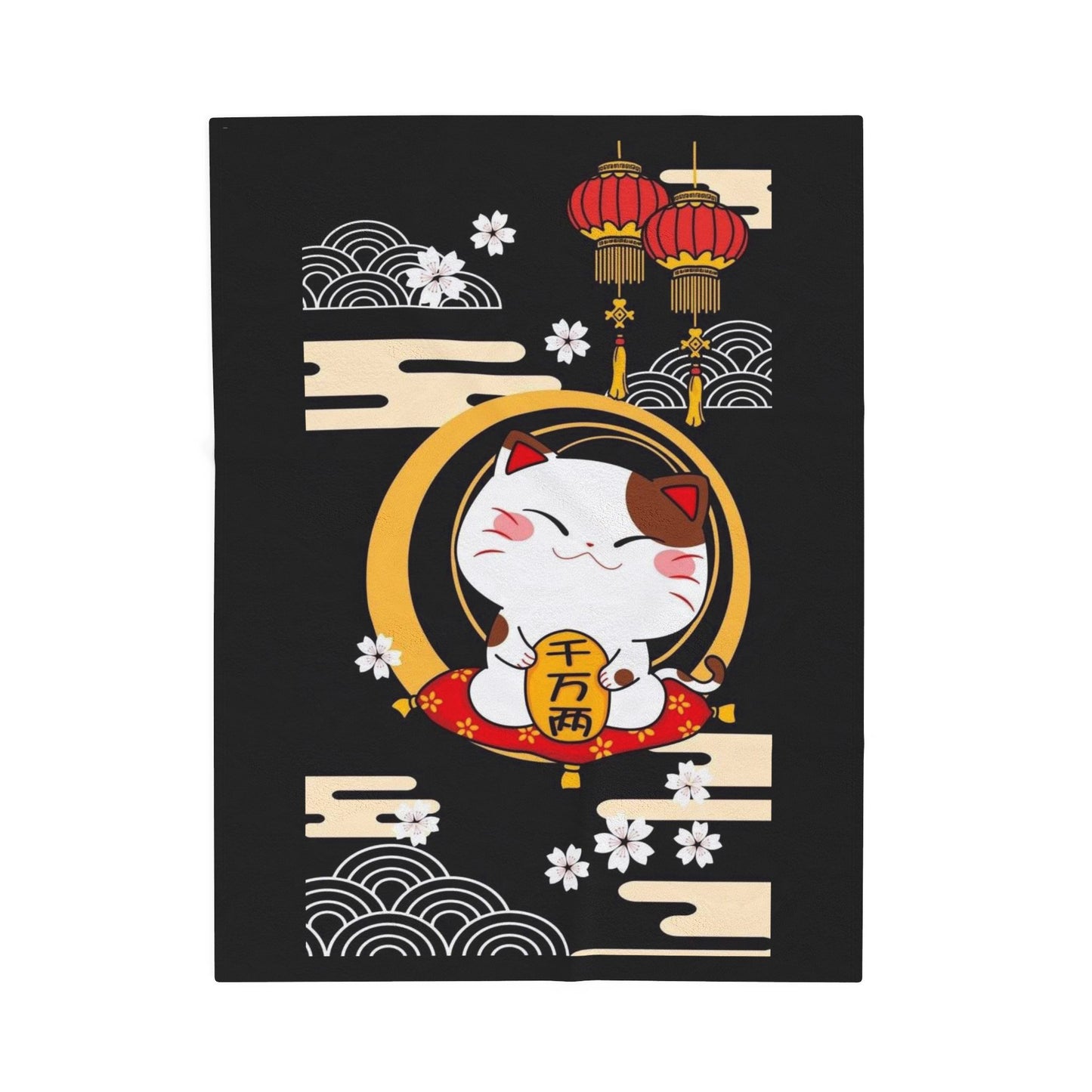 Lucky Cat-Themed Velveteen Plush Blanket, JDM Drift Car Decor, Gifts