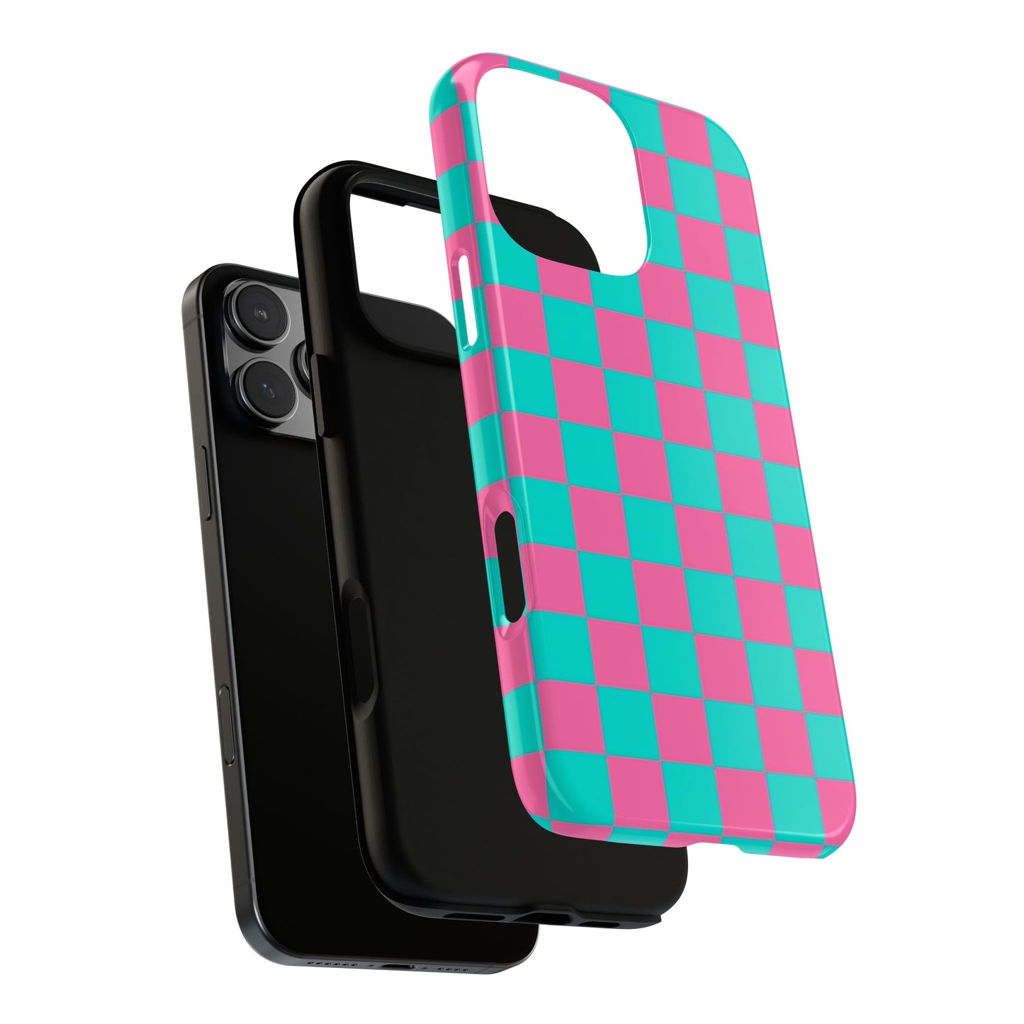 Hot Pink And Teal Checker Pattern Tough Case for iPhone, Galaxy Phones and Google Pixel