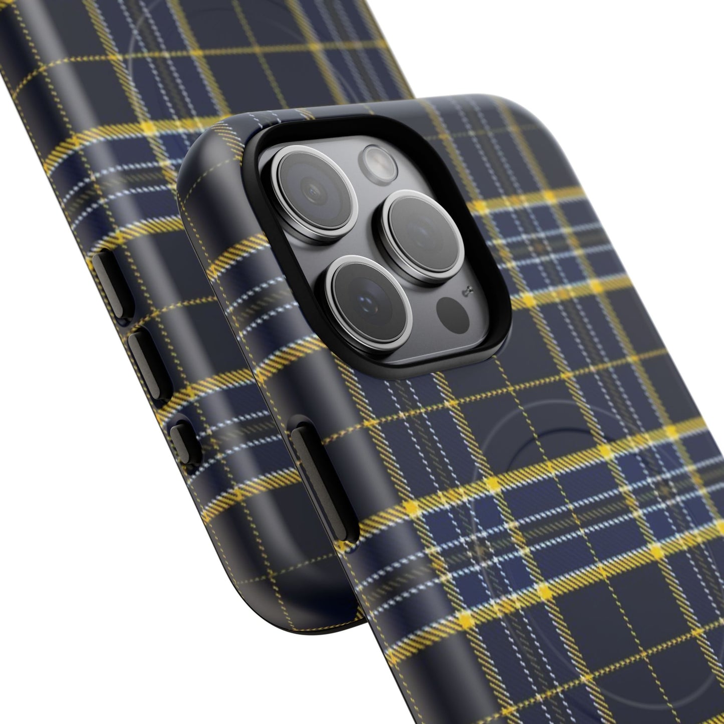Navy Yellow Plaid Phone Case Tough Magnetic Case | Plaid iPhone Cover