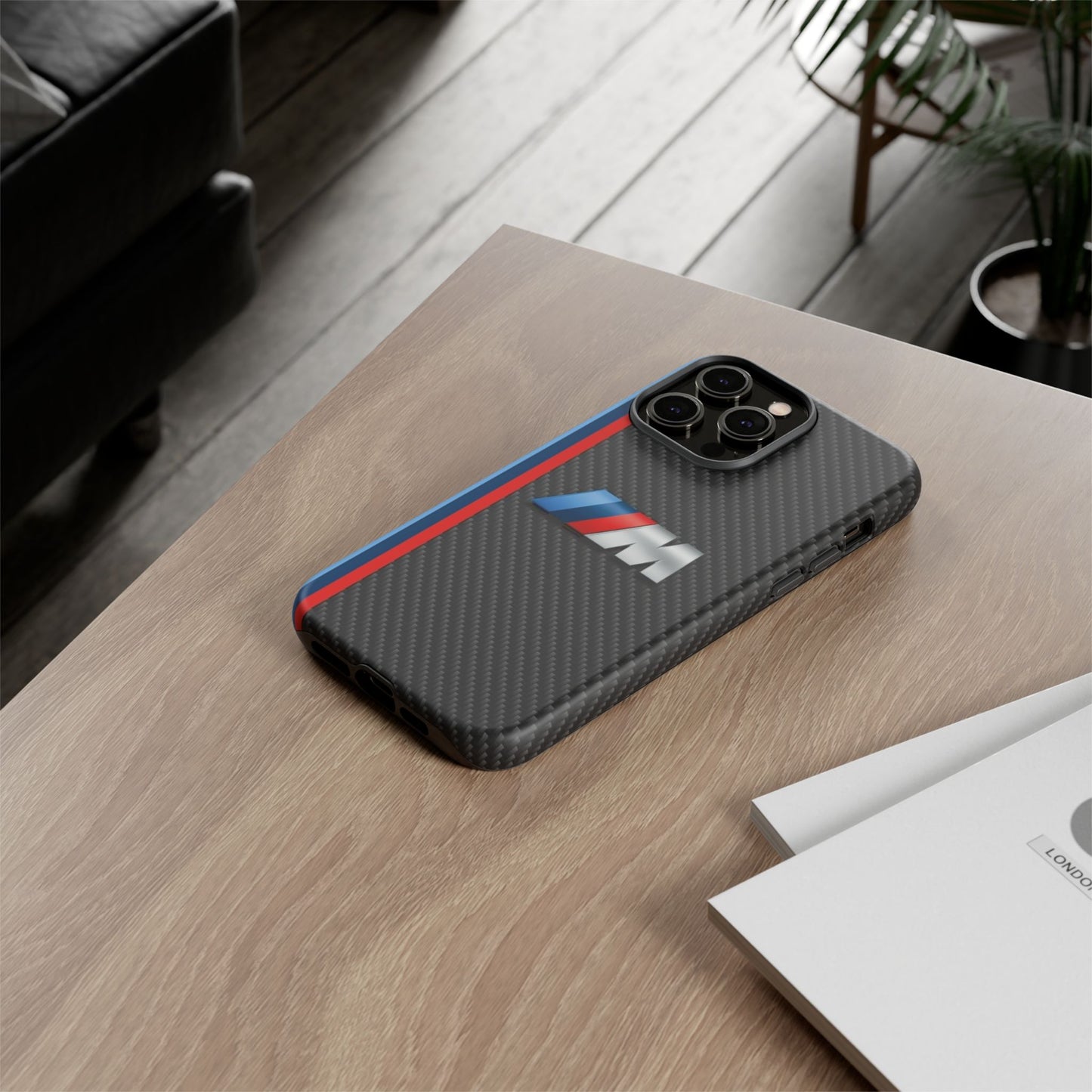 Phone Case - Black Tough Case for iPhones, Galaxy, Pixel, Blue And Red Stripes, BMW M Series