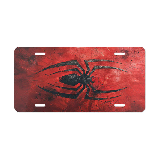 Black Spider Front Vanity License Plate Red Background