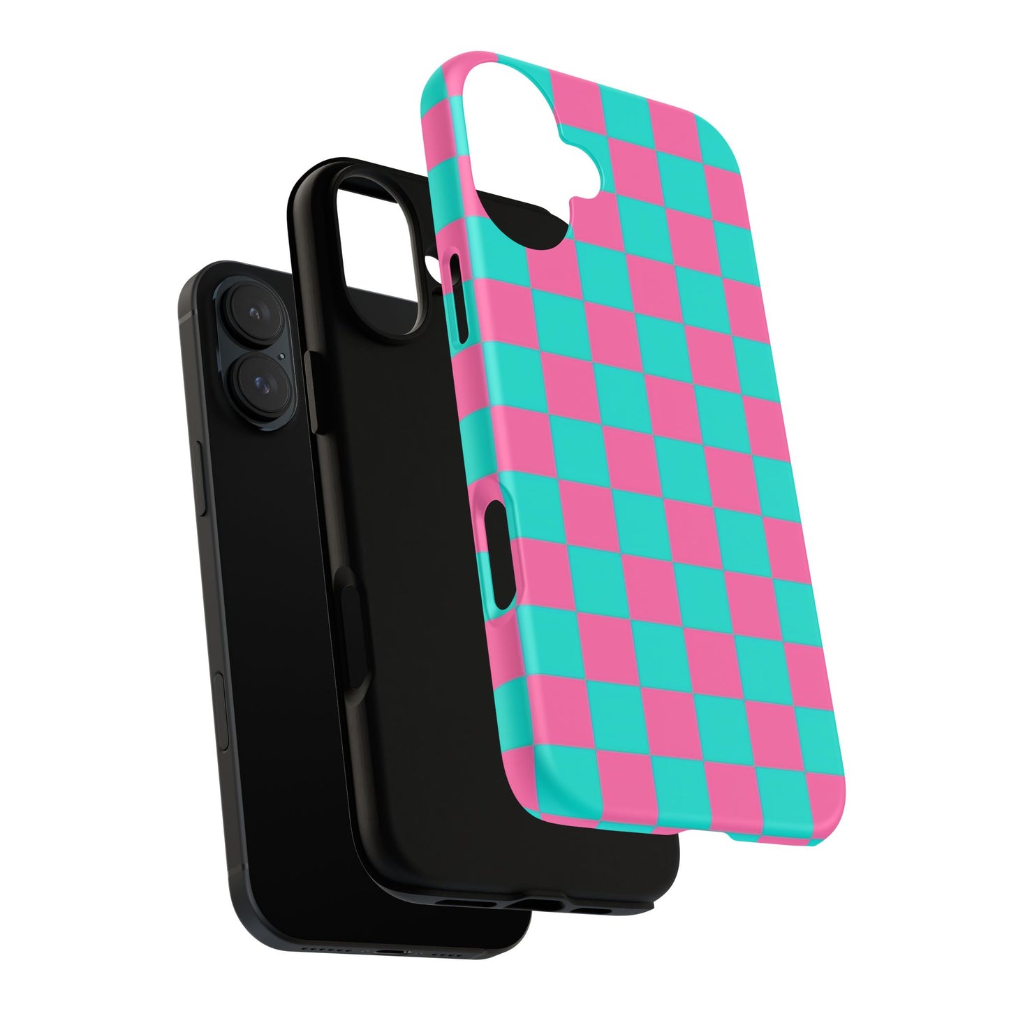 Hot Pink And Teal Checker Pattern Tough Case for iPhone, Galaxy Phones and Google Pixel