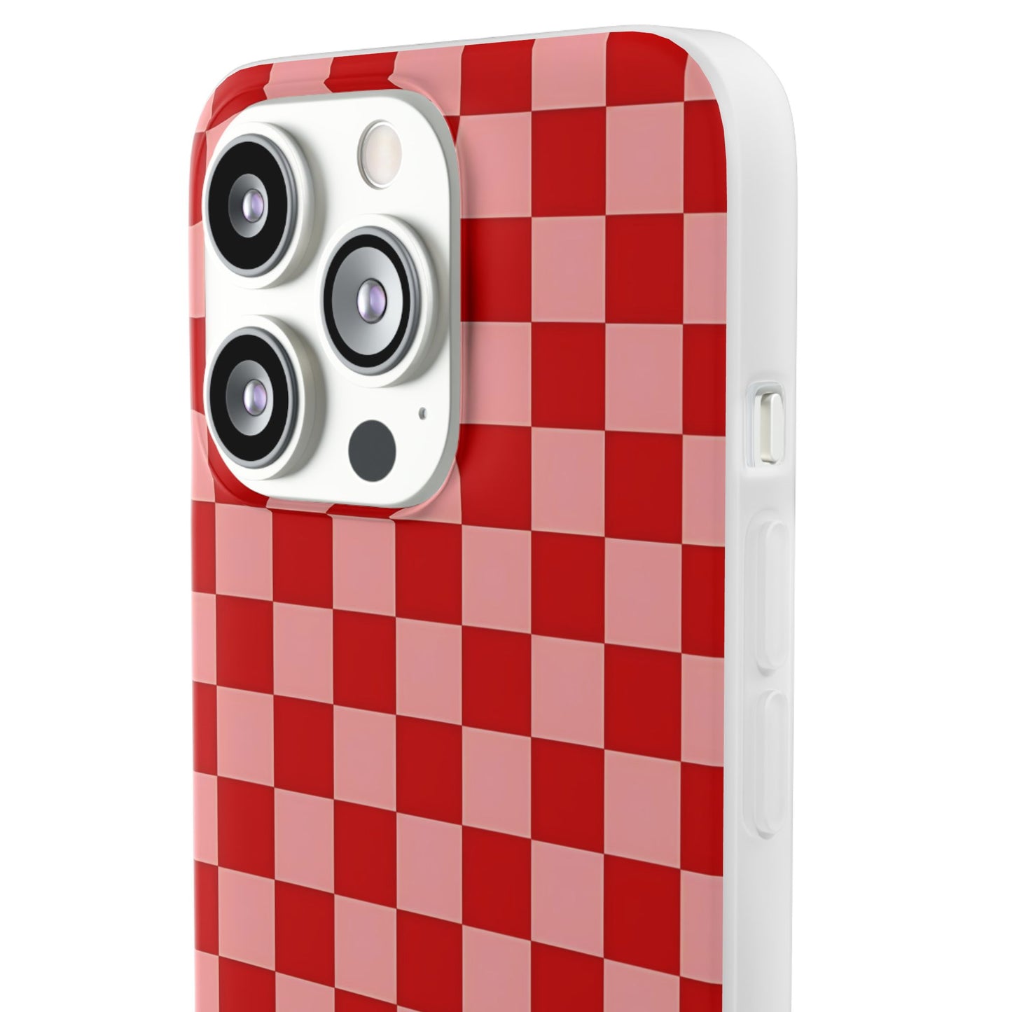 Red Checkerboard TPU Soft Flexi Phone Case — Retro Red & Pink Plaid Protective Cover