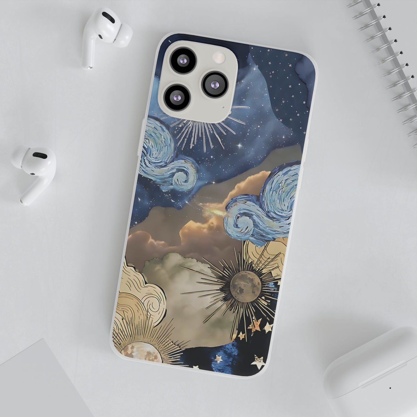 Celestial Flexi Case, Boho Phone Cover, Galaxy Protection, Starry Night Design,