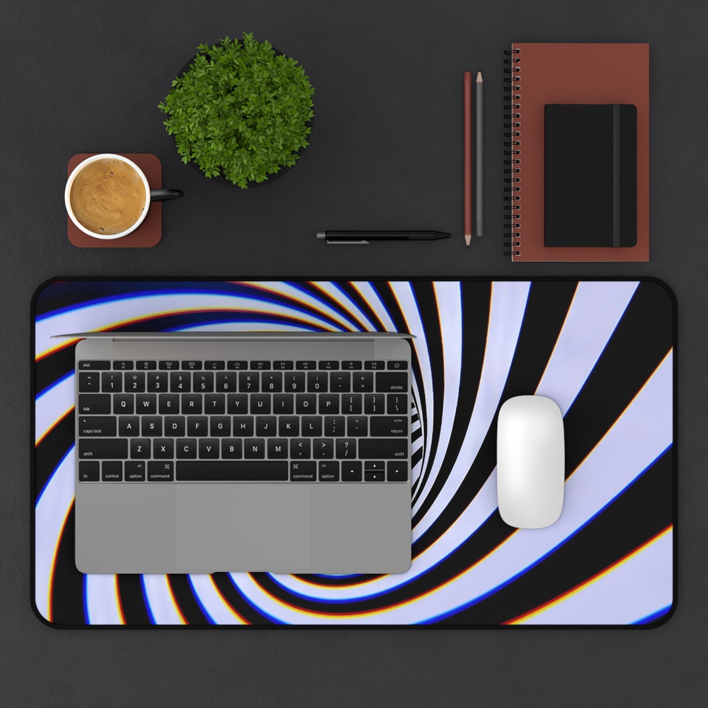 Hypnotic Black White Spiral Desk Mat | Optical Illusion Mousepad