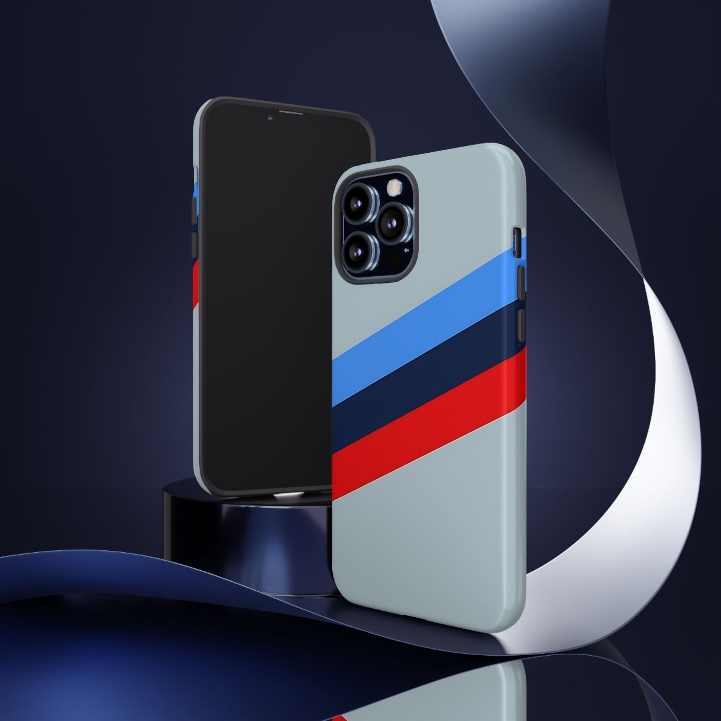 Gray Tough Case For iPhone, Samsung Galaxy and Google Pixel, Blue & Red Stripe