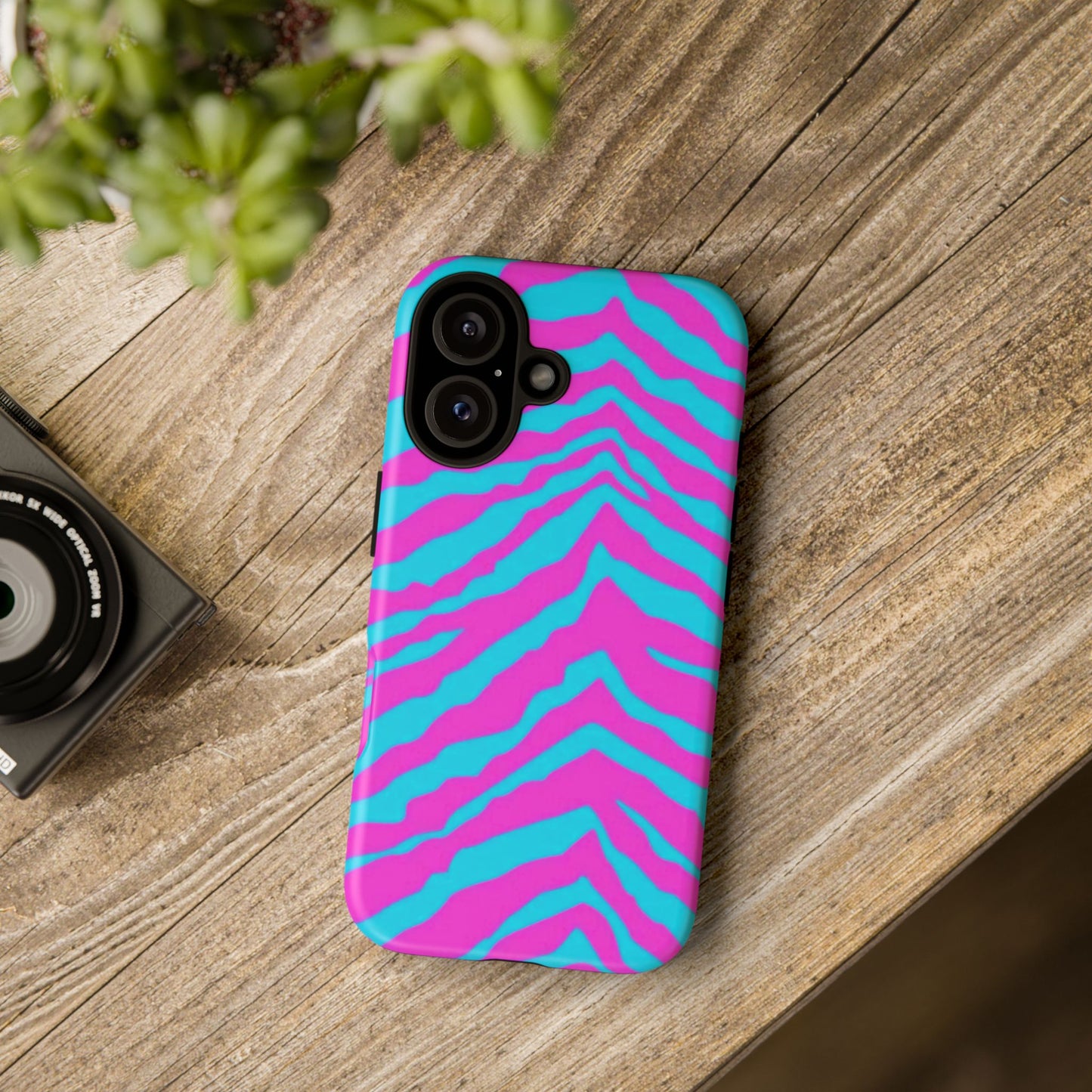 Animal Print Hot Pink And Teal Tough Case for iPhone, Galaxy and Google Pixel