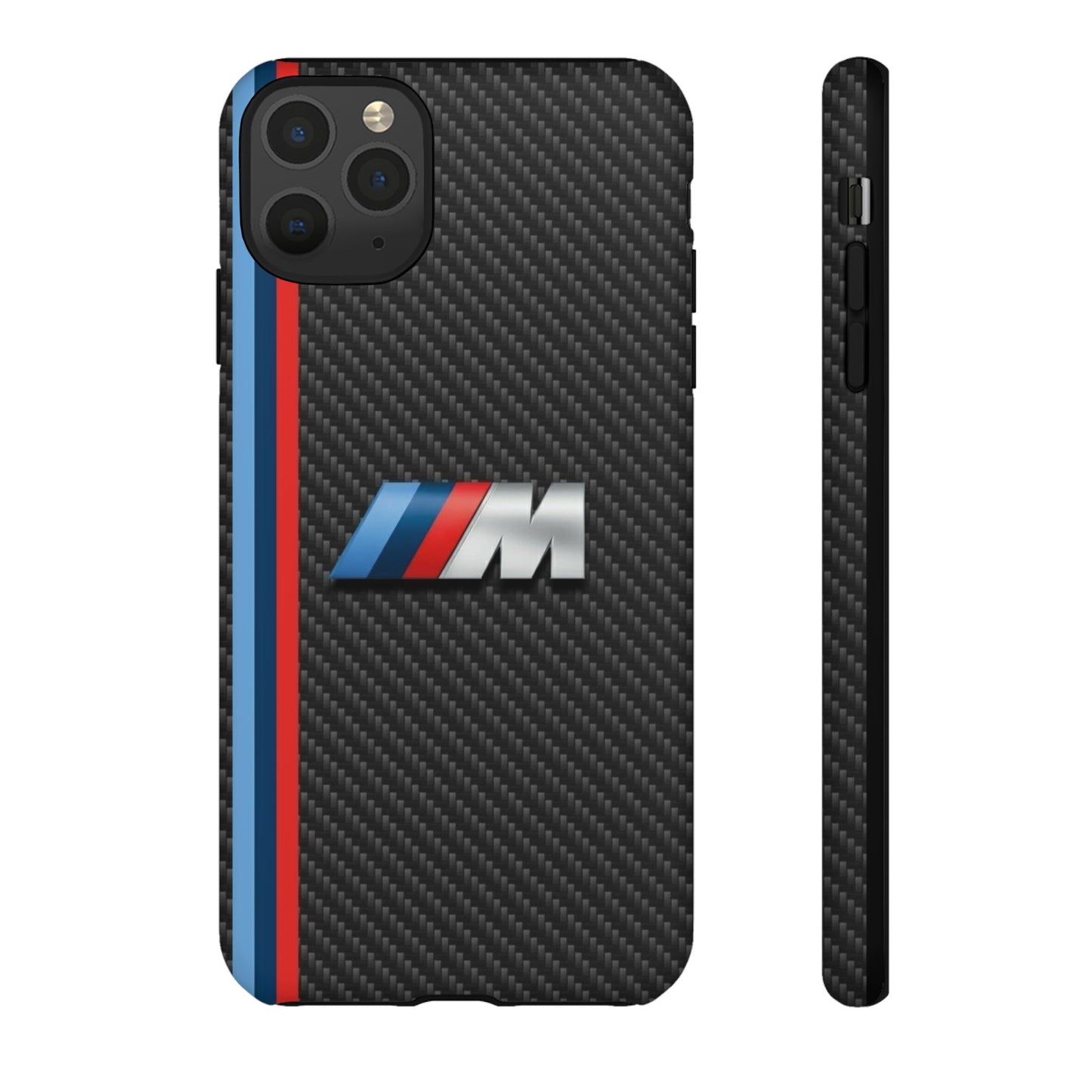 Phone Case - Black Tough Case for iPhones, Galaxy, Pixel, Blue And Red Stripes, BMW M Series