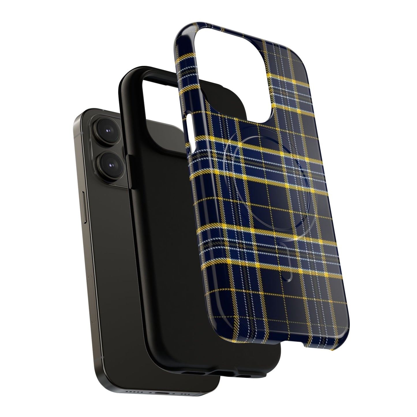 Navy Yellow Plaid Phone Case Tough Magnetic Case | Plaid iPhone Cover