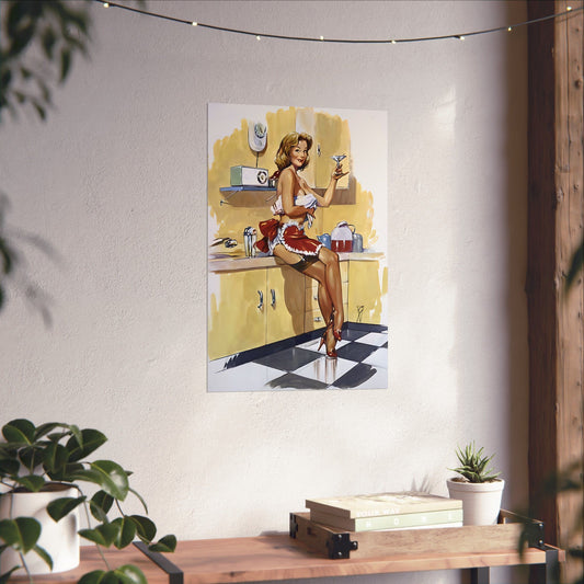 1950's Pin Up Girl Matte Vertical Posters "Martini For Lunch"