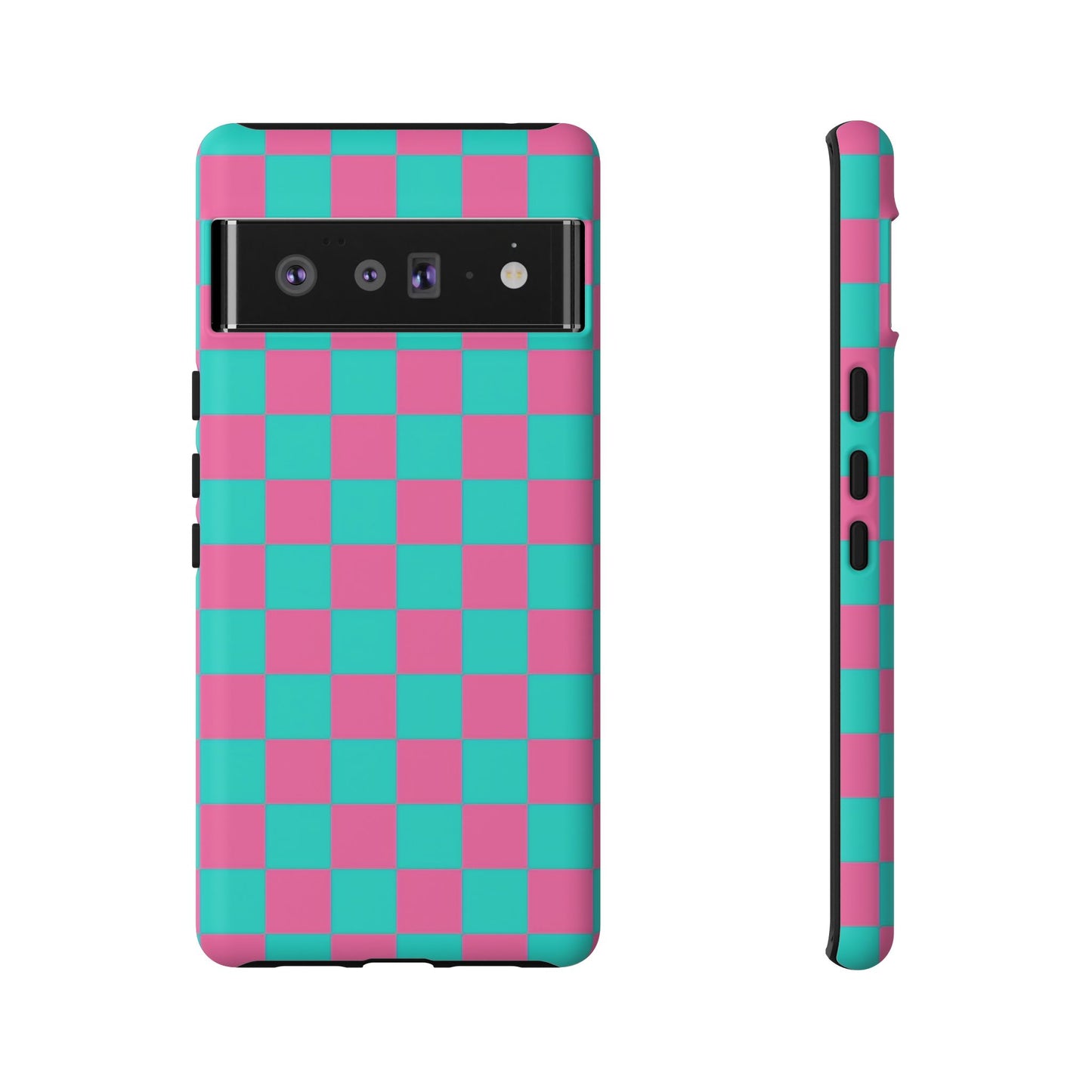 Hot Pink And Teal Checker Pattern Tough Case for iPhone, Galaxy Phones and Google Pixel
