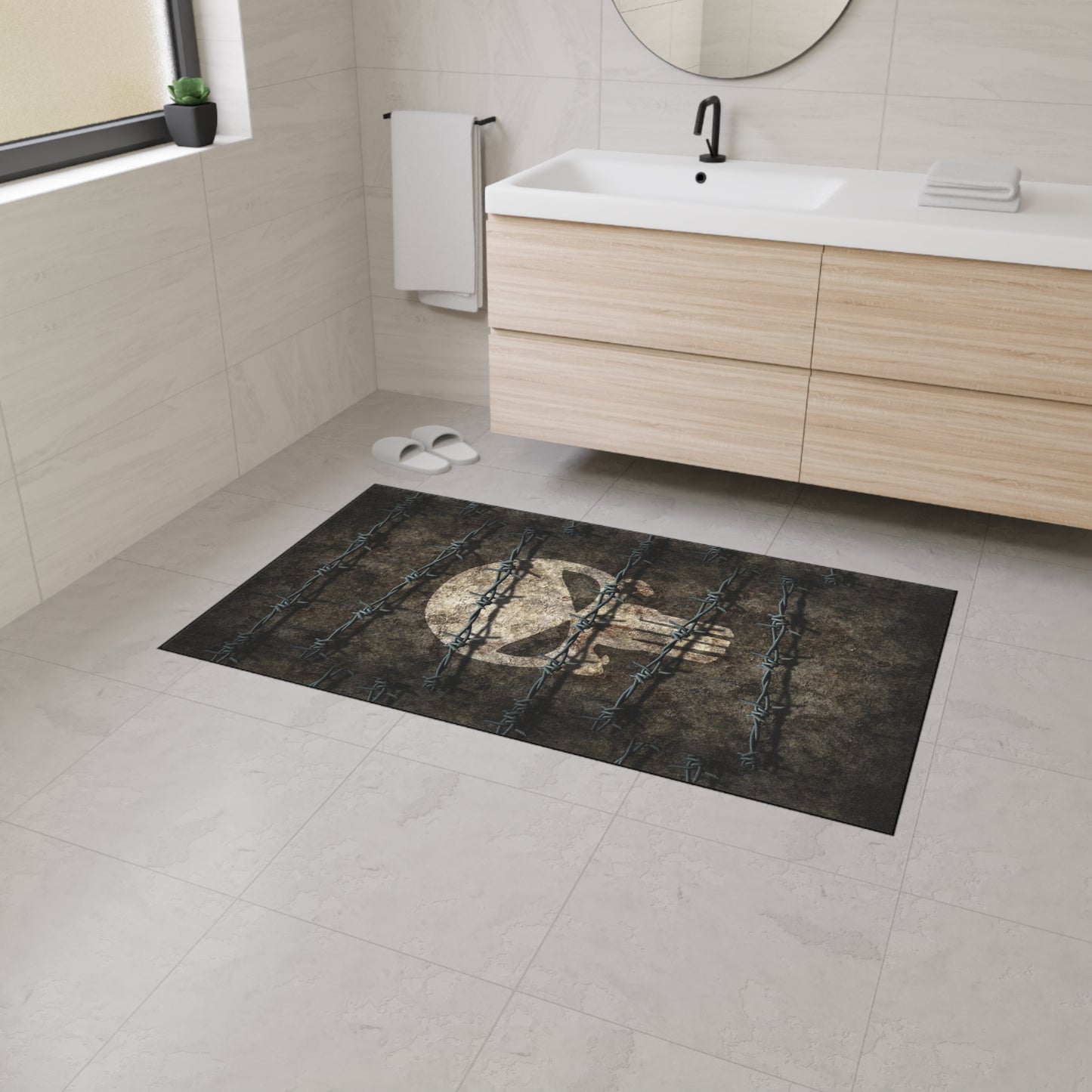 Heavy Duty Floor Mat with Unique Jake Skull Barbed Wire Design | Durable Rug