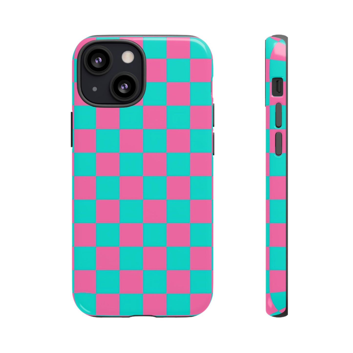 Hot Pink And Teal Checker Pattern Tough Case for iPhone, Galaxy Phones and Google Pixel
