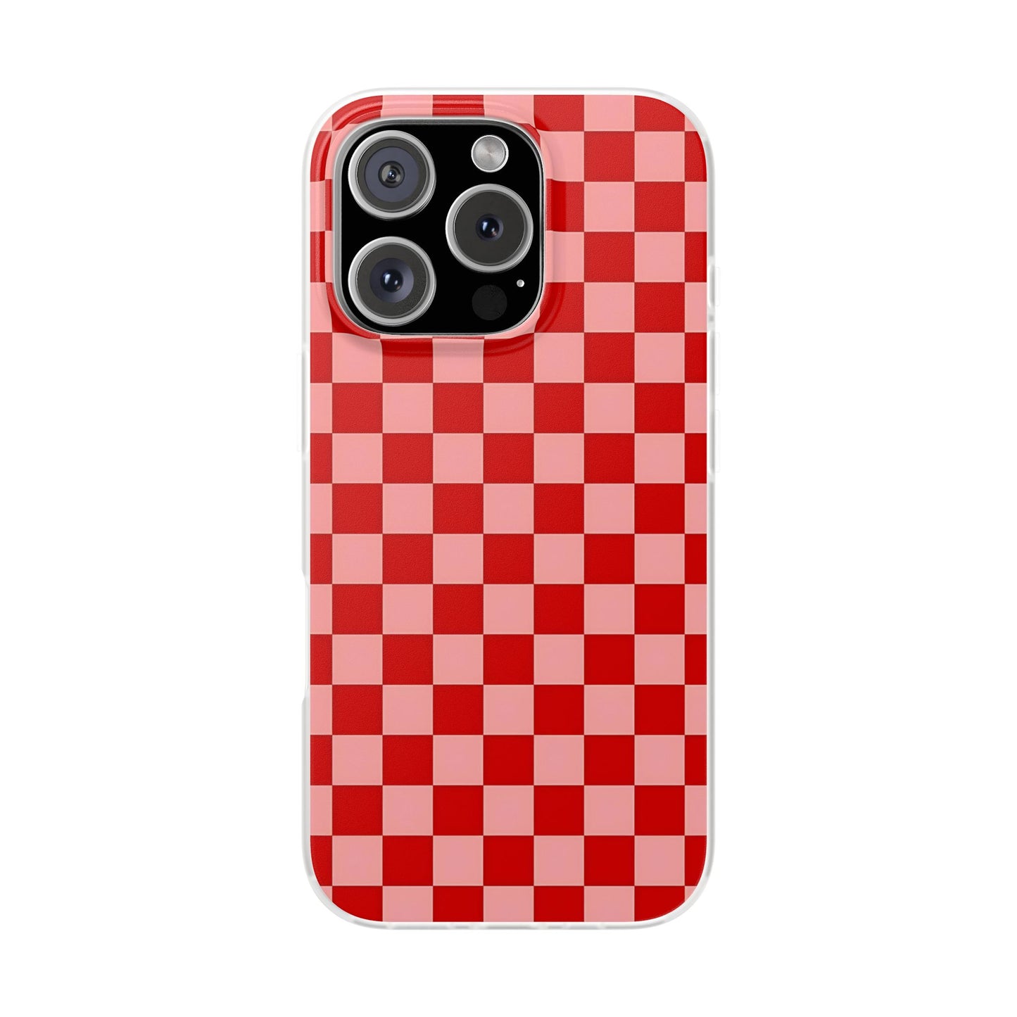 Red Checkerboard TPU Soft Flexi Phone Case — Retro Red & Pink Plaid Protective Cover