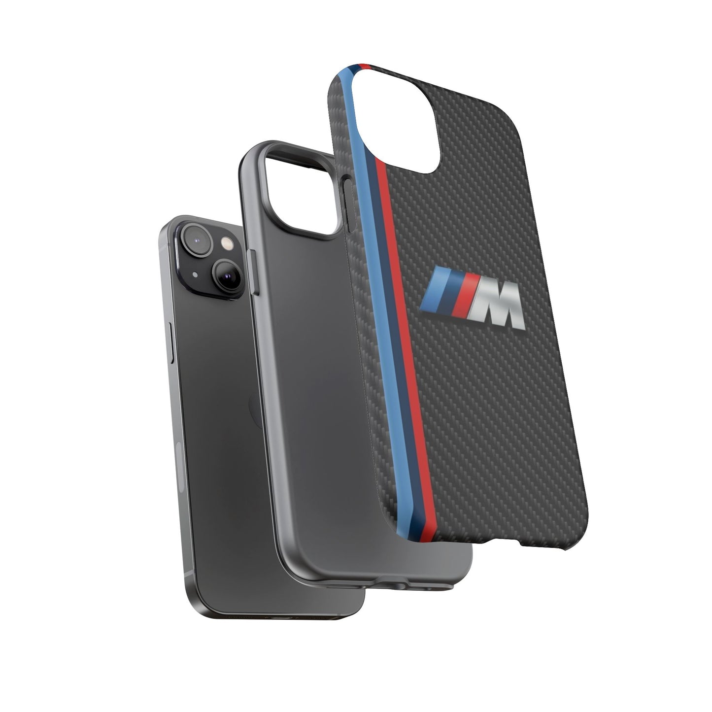 Phone Case - Black Tough Case for iPhones, Galaxy, Pixel, Blue And Red Stripes, BMW M Series