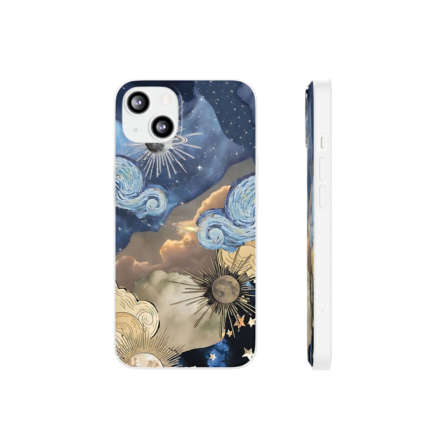 Celestial Flexi Case, Boho Phone Cover, Galaxy Protection, Starry Night Design,