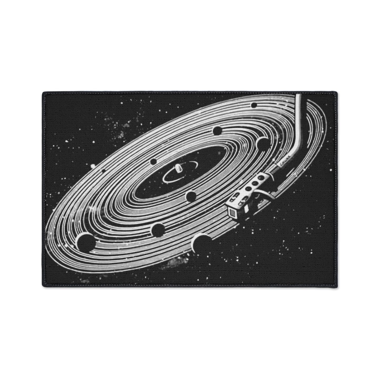 Space-Themed Heavy Duty Floor Mat Vinyl Record Art Decor, Galaxy Rug, Cosmic DJ