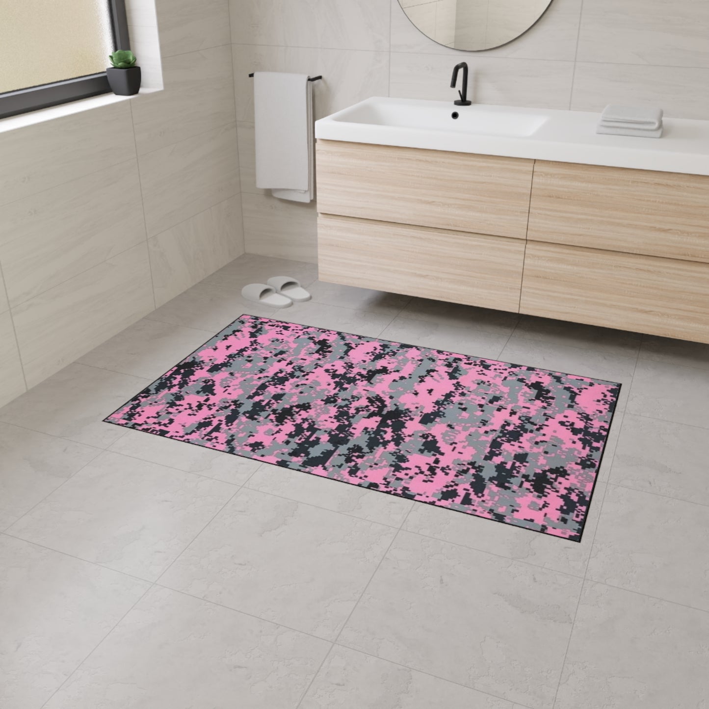 Pink and Gray Camo Stylish Heavy Duty Floor Mat - Durable Entrance, Kitchen, Gym