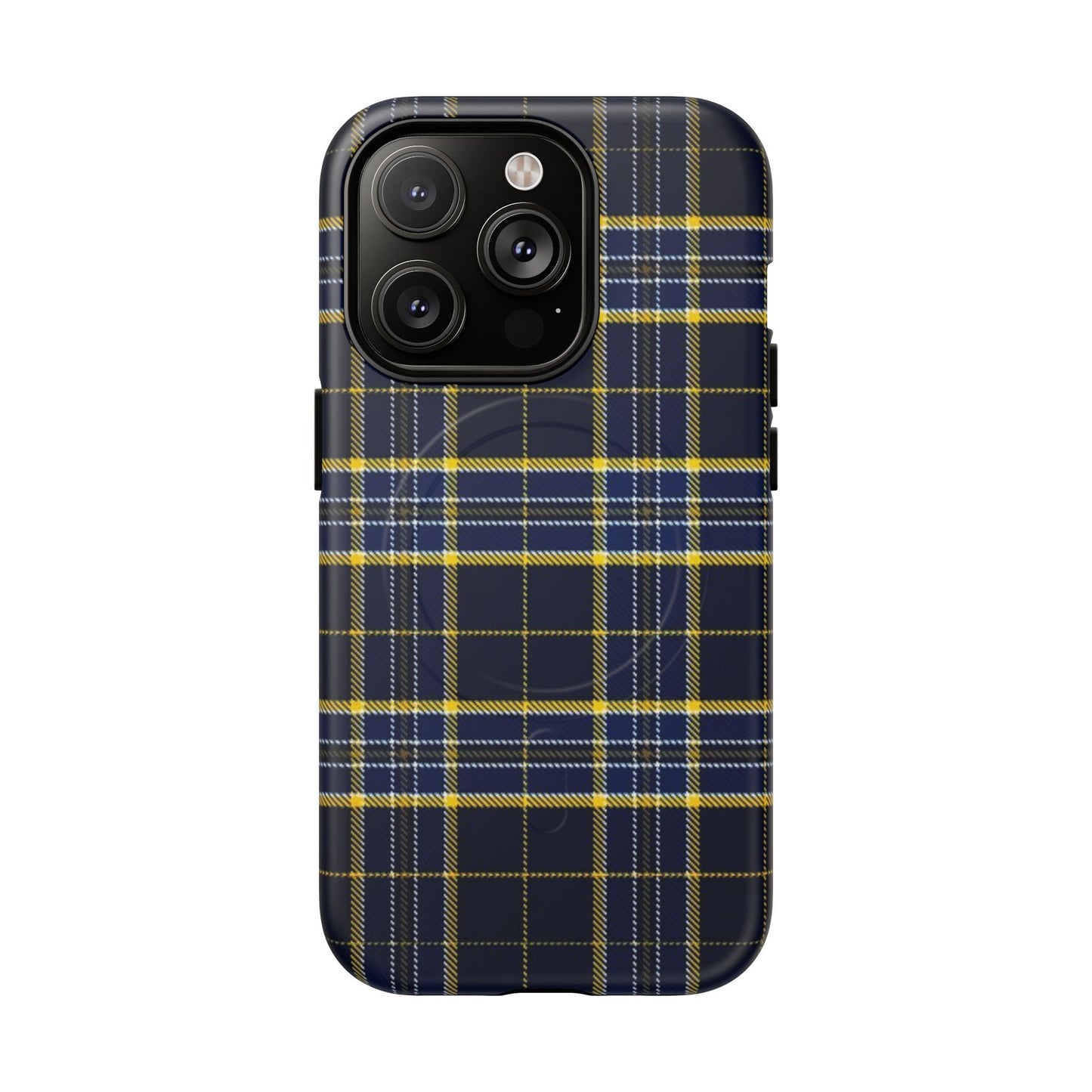 Navy Yellow Plaid Phone Case Tough Magnetic Case | Plaid iPhone Cover
