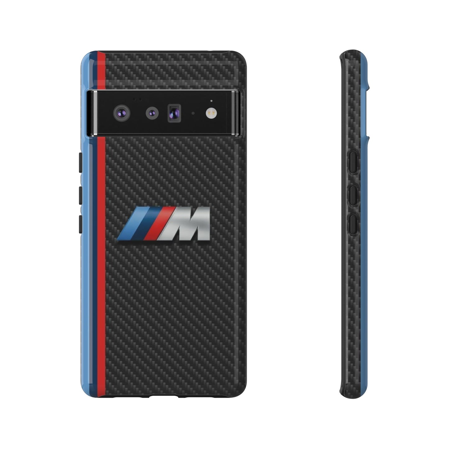 Phone Case - Black Tough Case for iPhones, Galaxy, Pixel, Blue And Red Stripes, BMW M Series