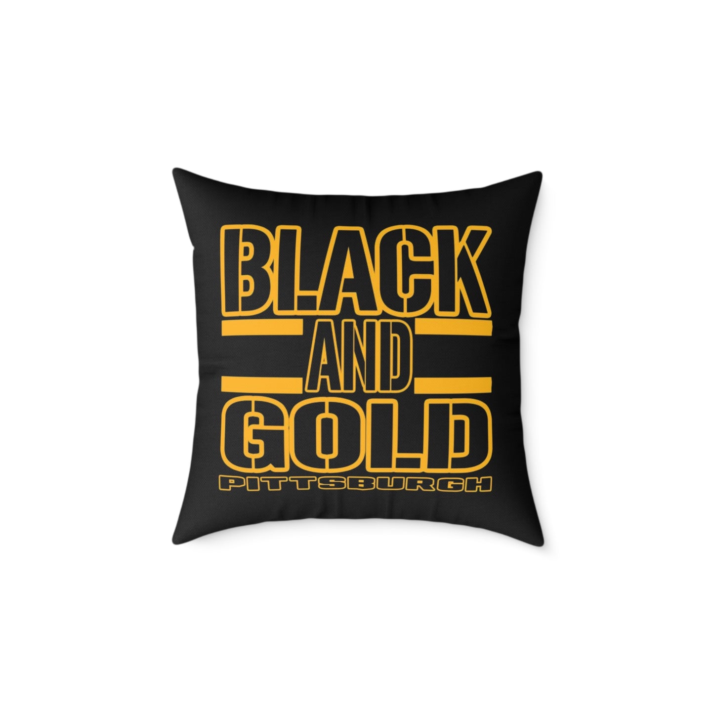 Pittsburgh Black and Gold Square Pillow Cover — Bold Typography Accent Cushion for Home & Game Day