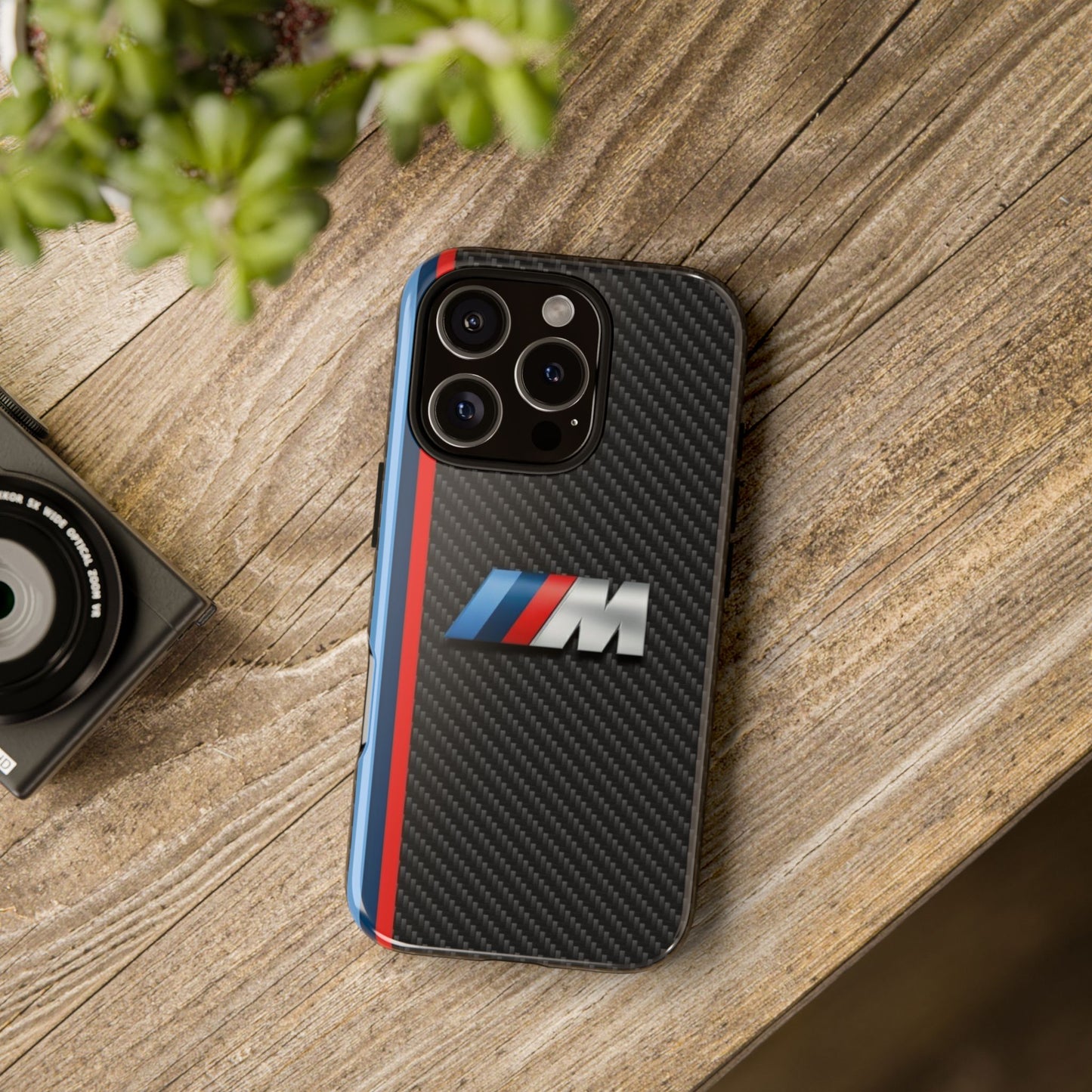 Phone Case - Black Tough Case for iPhones, Galaxy, Pixel, Blue And Red Stripes, BMW M Series