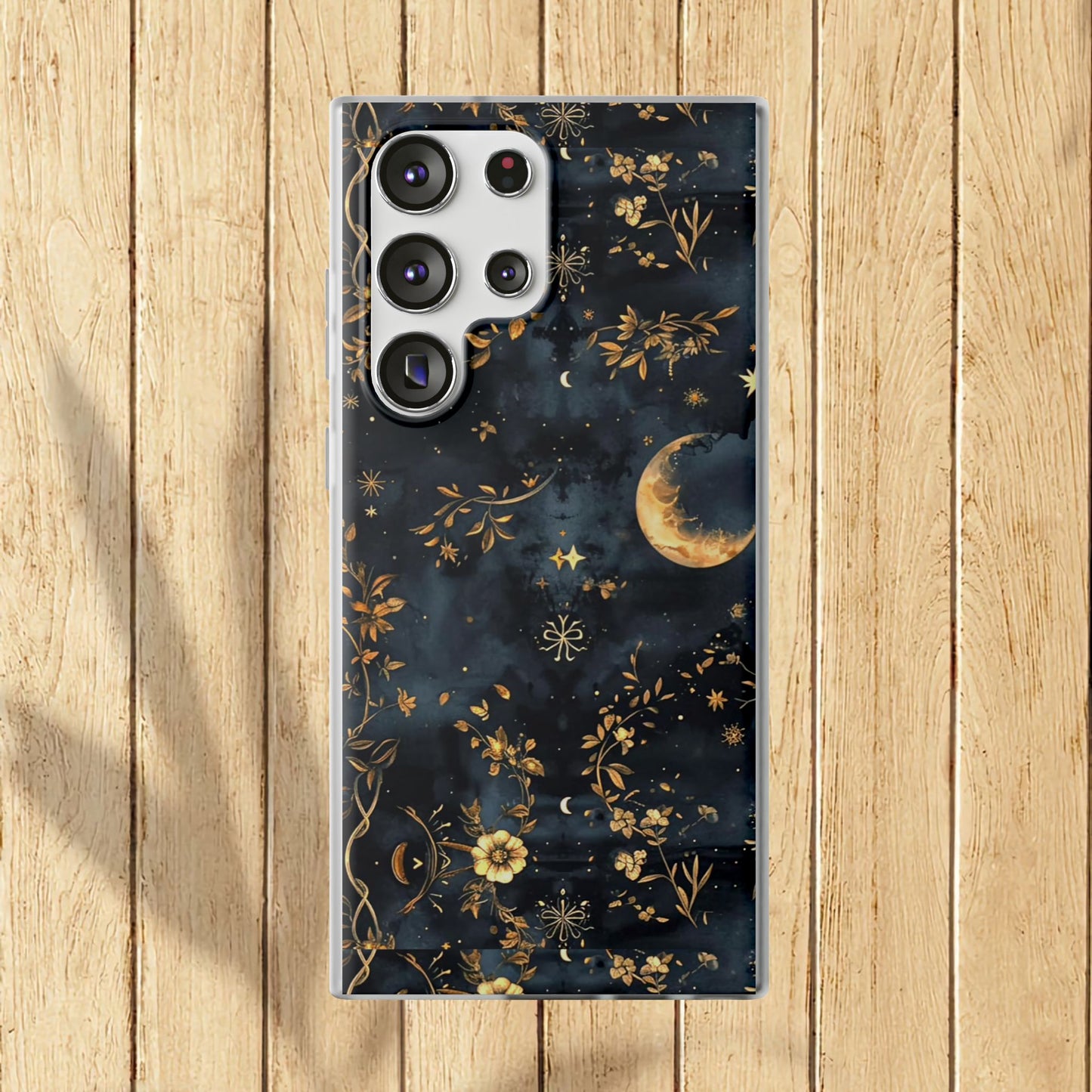Moon And Flowers On Navy TPU Flexi Cases For iPhones and Samsung Galaxy