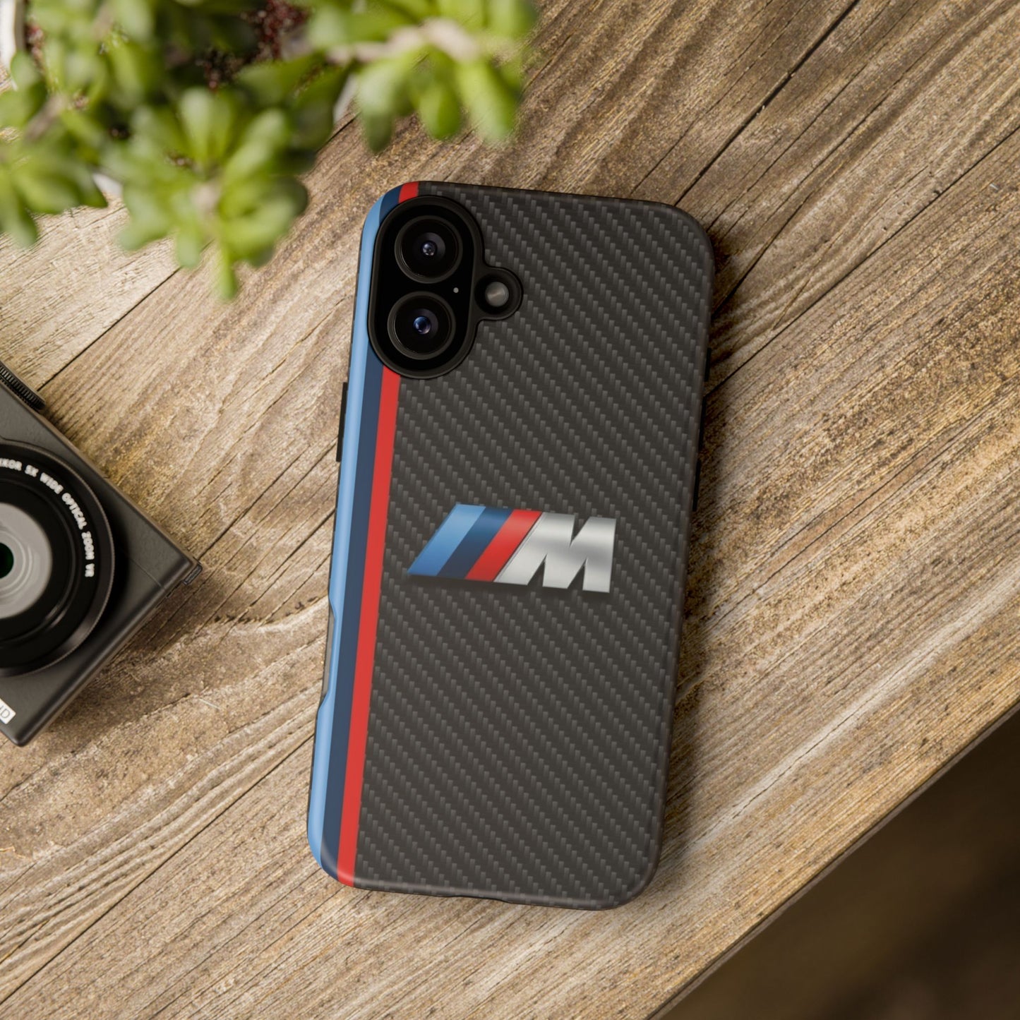 Phone Case - Black Tough Case for iPhones, Galaxy, Pixel, Blue And Red Stripes, BMW M Series