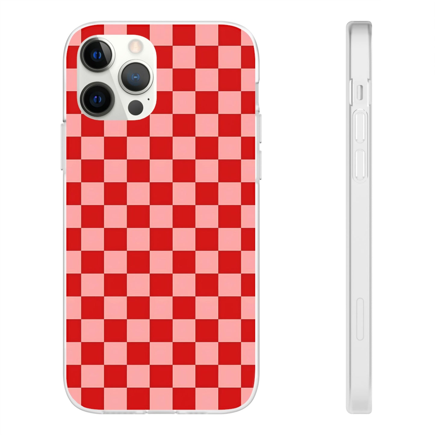 Red Checkerboard TPU Soft Flexi Phone Case — Retro Red & Pink Plaid Protective Cover