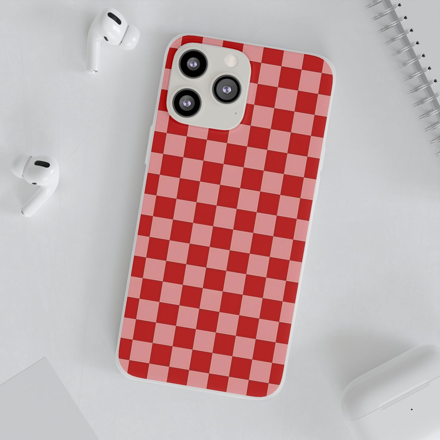 Red Checkerboard TPU Soft Flexi Phone Case — Retro Red & Pink Plaid Protective Cover