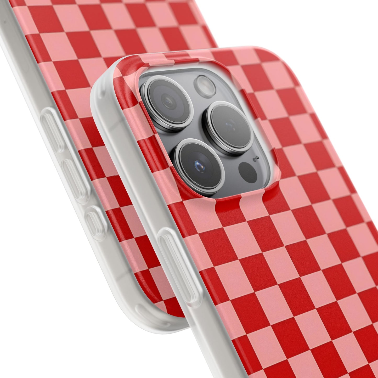 Red Checkerboard TPU Soft Flexi Phone Case — Retro Red & Pink Plaid Protective Cover