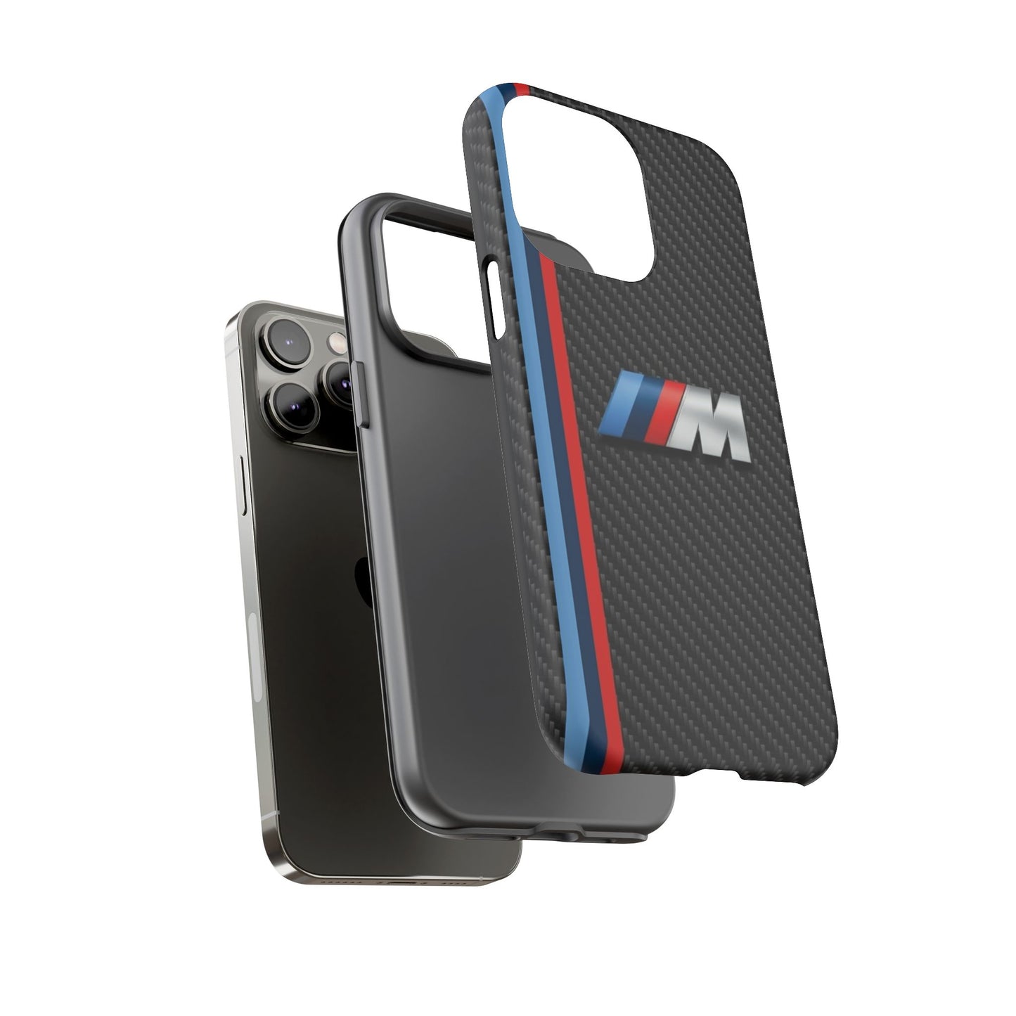 Phone Case - Black Tough Case for iPhones, Galaxy, Pixel, Blue And Red Stripes, BMW M Series