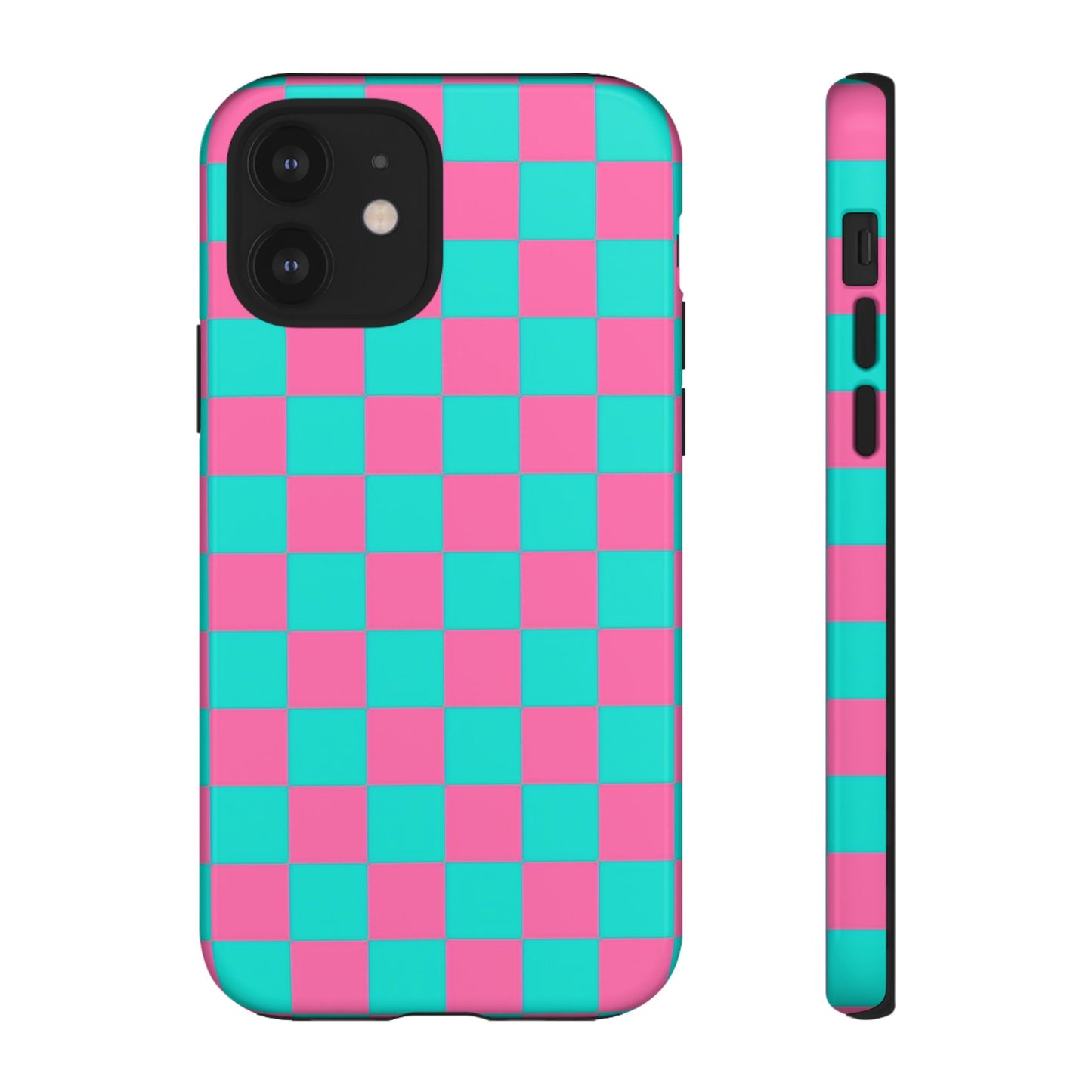 Hot Pink And Teal Checker Pattern Tough Case for iPhone, Galaxy Phones and Google Pixel
