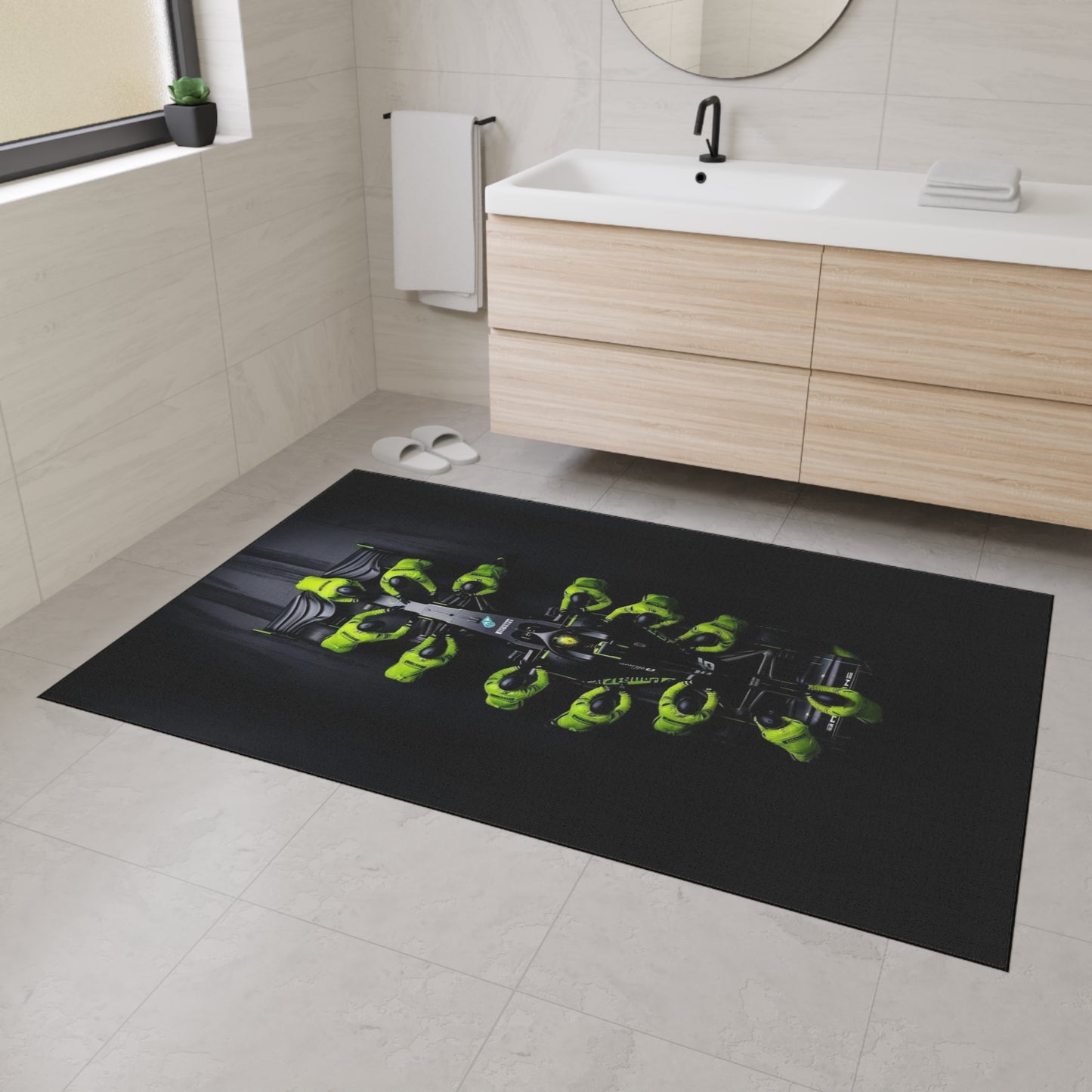 Motor Sports Pit Crew Illustration Floor Mat Formula Racing Team Scene Pirelli Tire