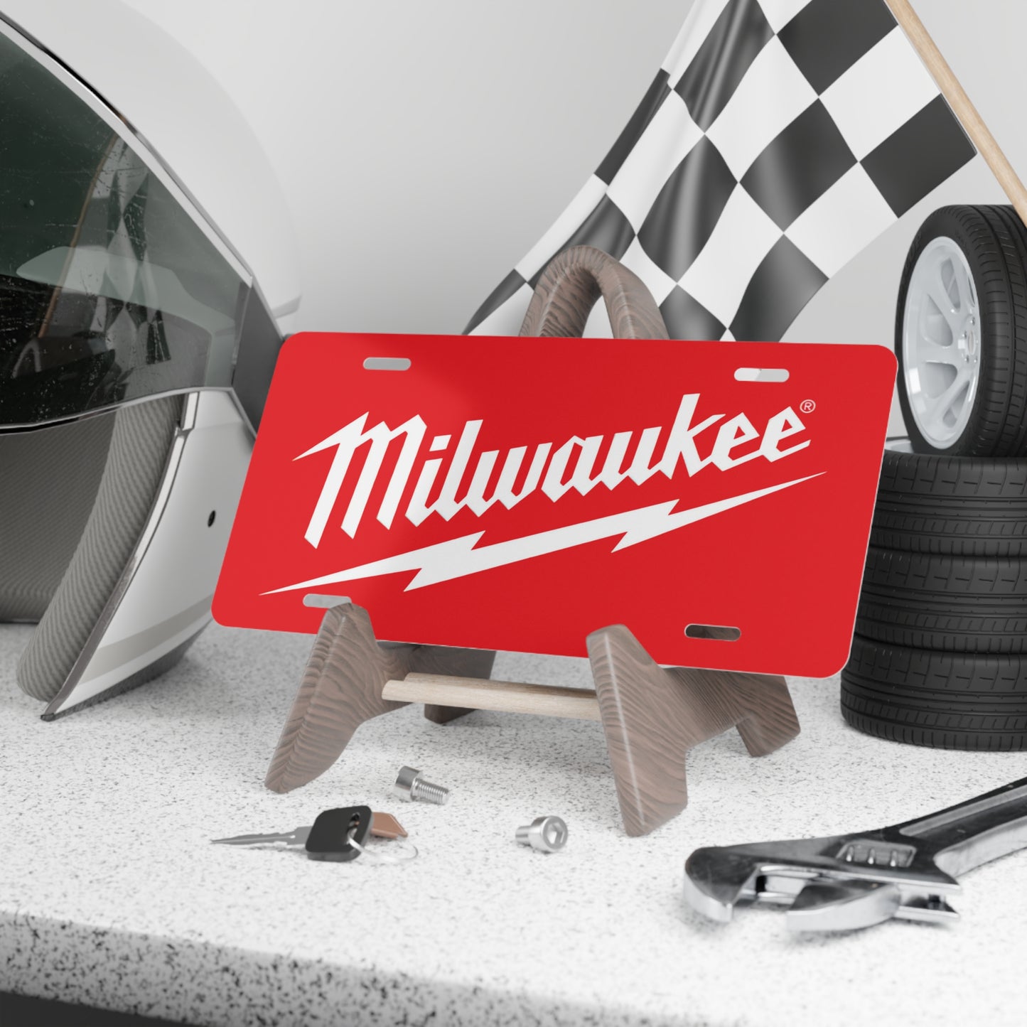 Red Milwaukee Vanity Front License Plate, Custom Car Tag