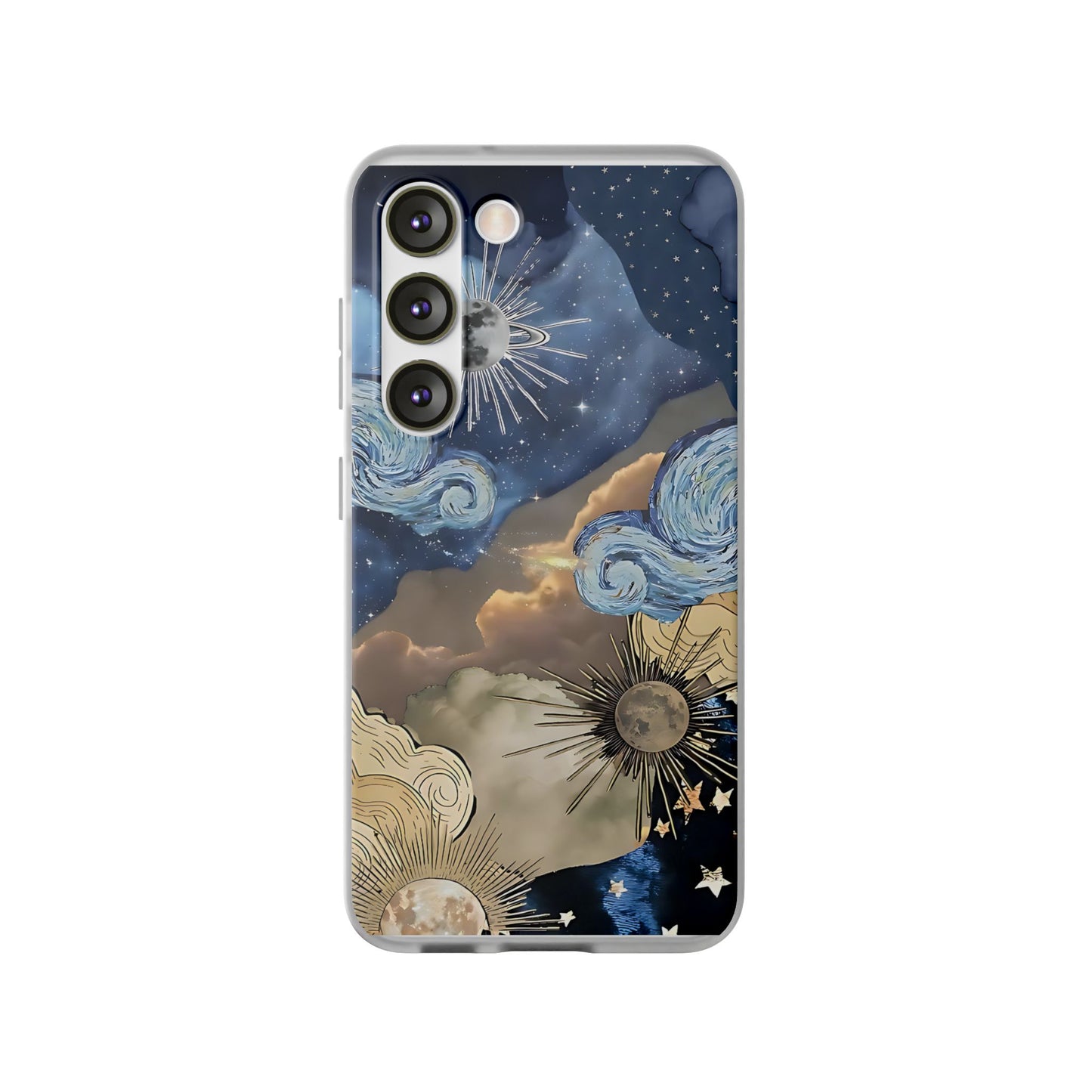 Celestial Flexi Case, Boho Phone Cover, Galaxy Protection, Starry Night Design,