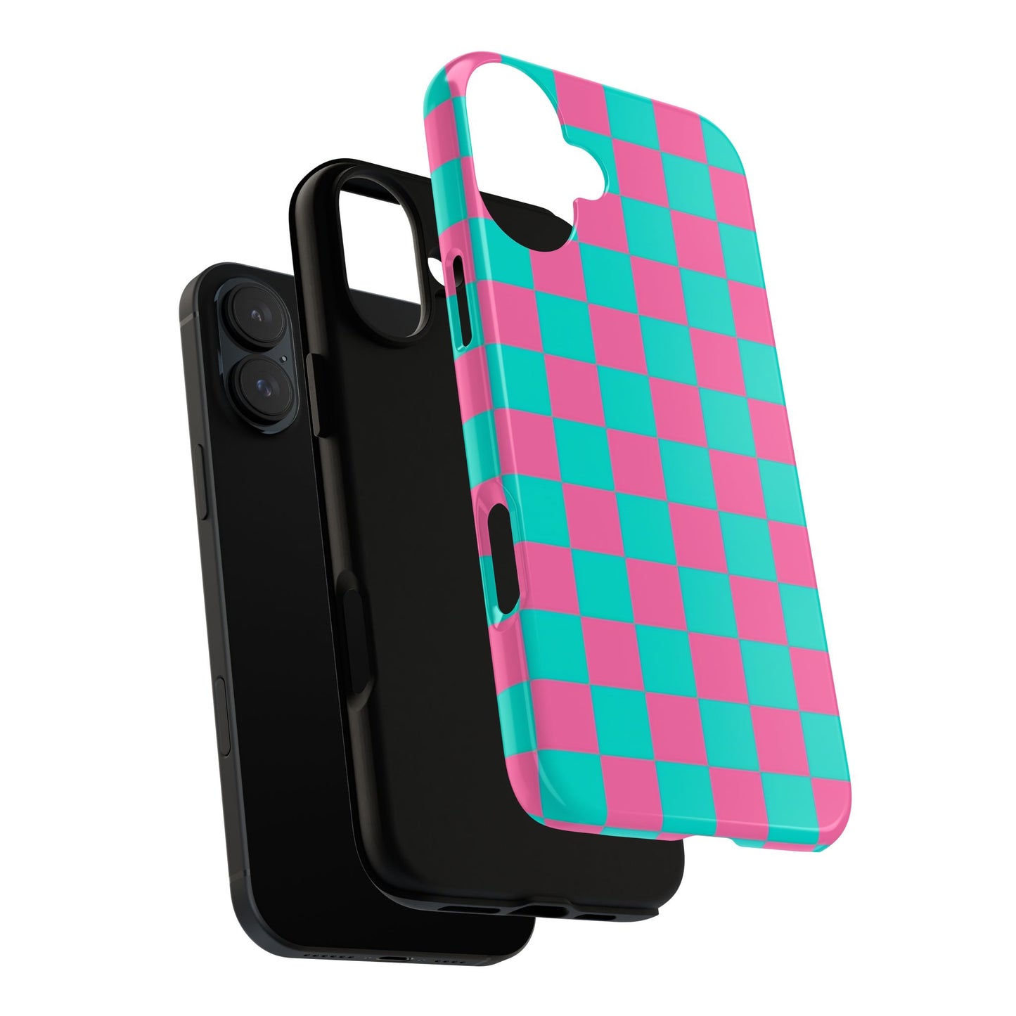 Hot Pink And Teal Checker Pattern Tough Case for iPhone, Galaxy Phones and Google Pixel