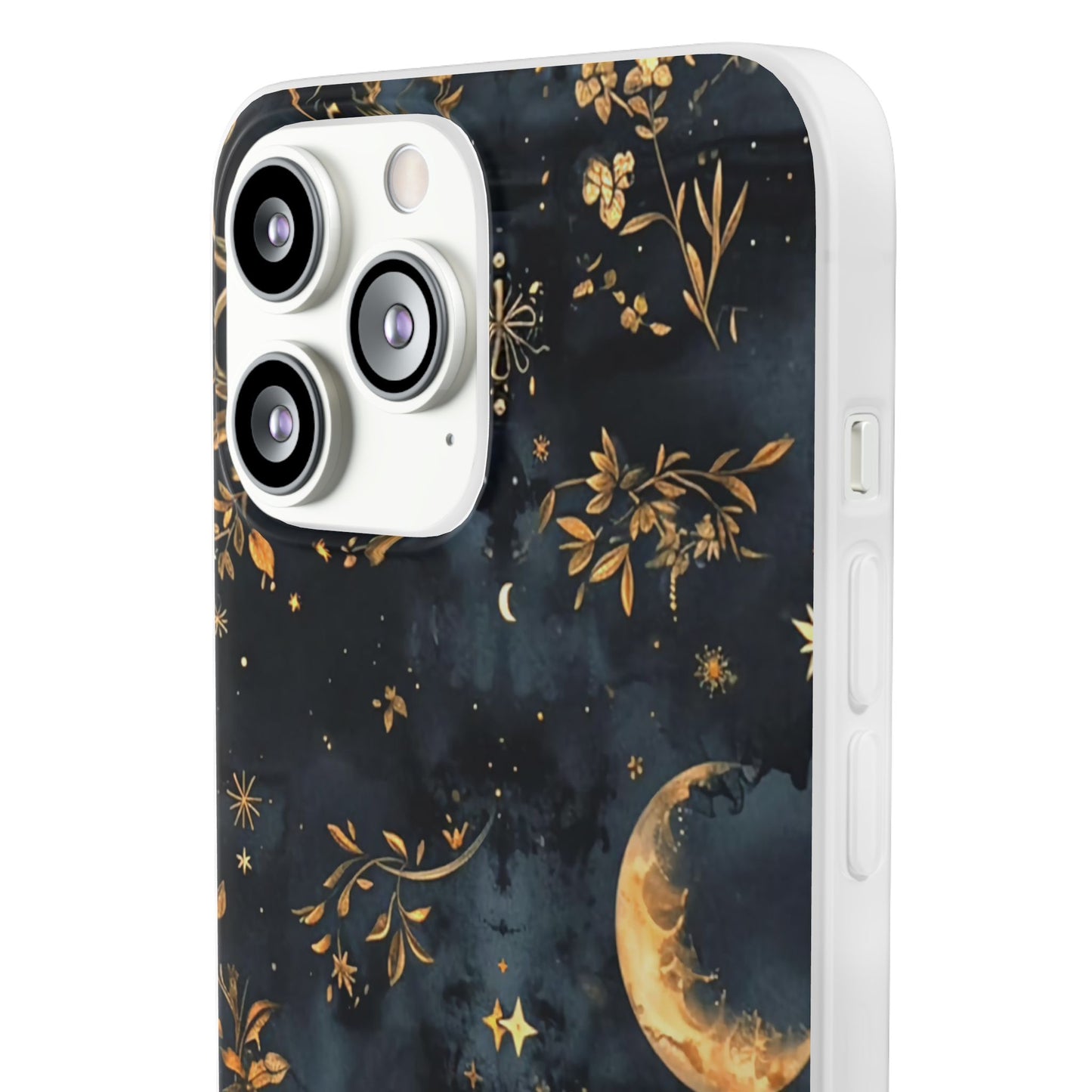 Moon And Flowers On Navy TPU Flexi Cases For iPhones and Samsung Galaxy