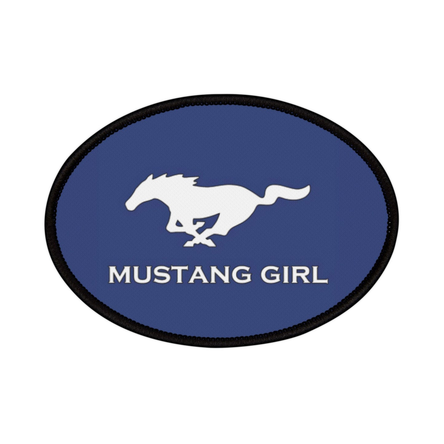Mustang Girl Blue Iron-On Patches,  Motorsports Ford Owner Accent