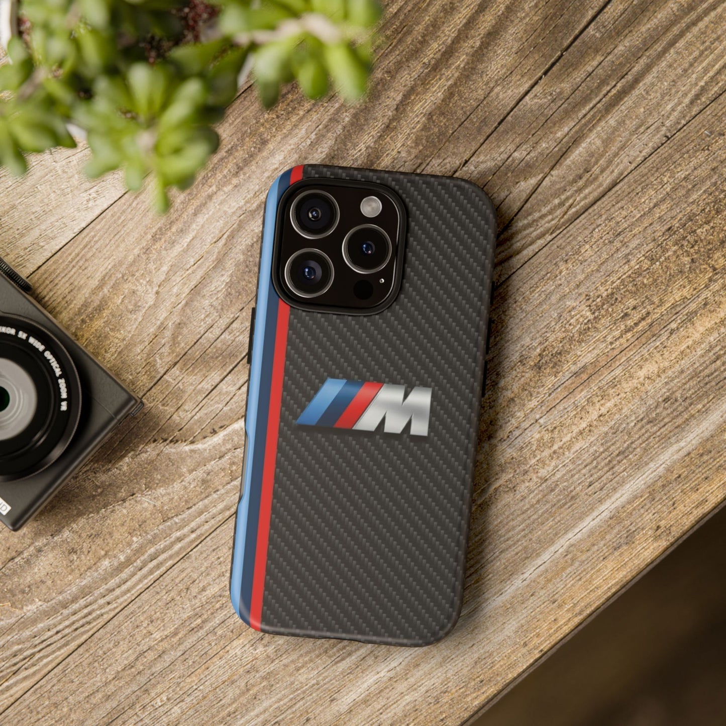 Phone Case - Black Tough Case for iPhones, Galaxy, Pixel, Blue And Red Stripes, BMW M Series