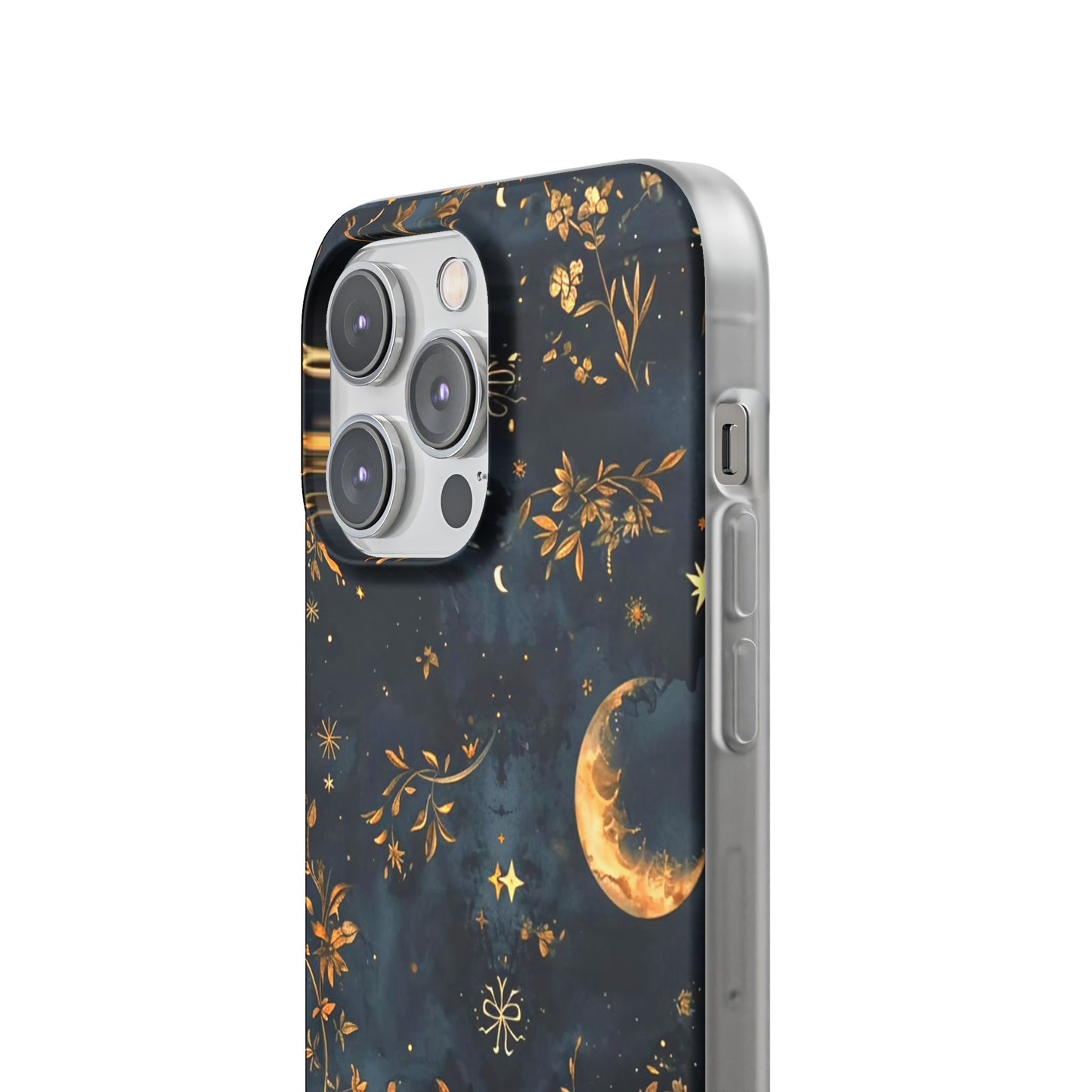 Moon And Flowers On Navy TPU Flexi Cases For iPhones and Samsung Galaxy