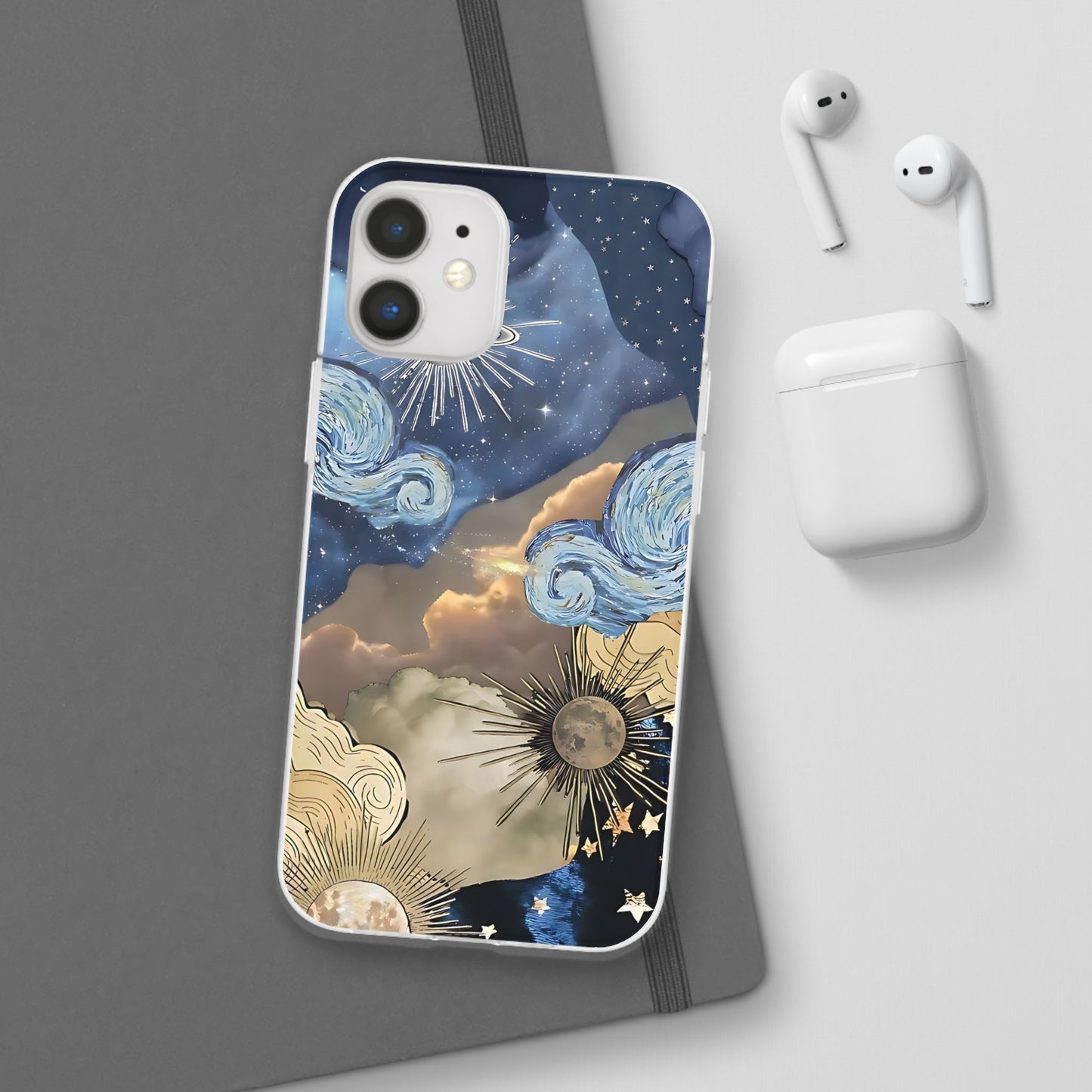 Celestial Flexi Case, Boho Phone Cover, Galaxy Protection, Starry Night Design,