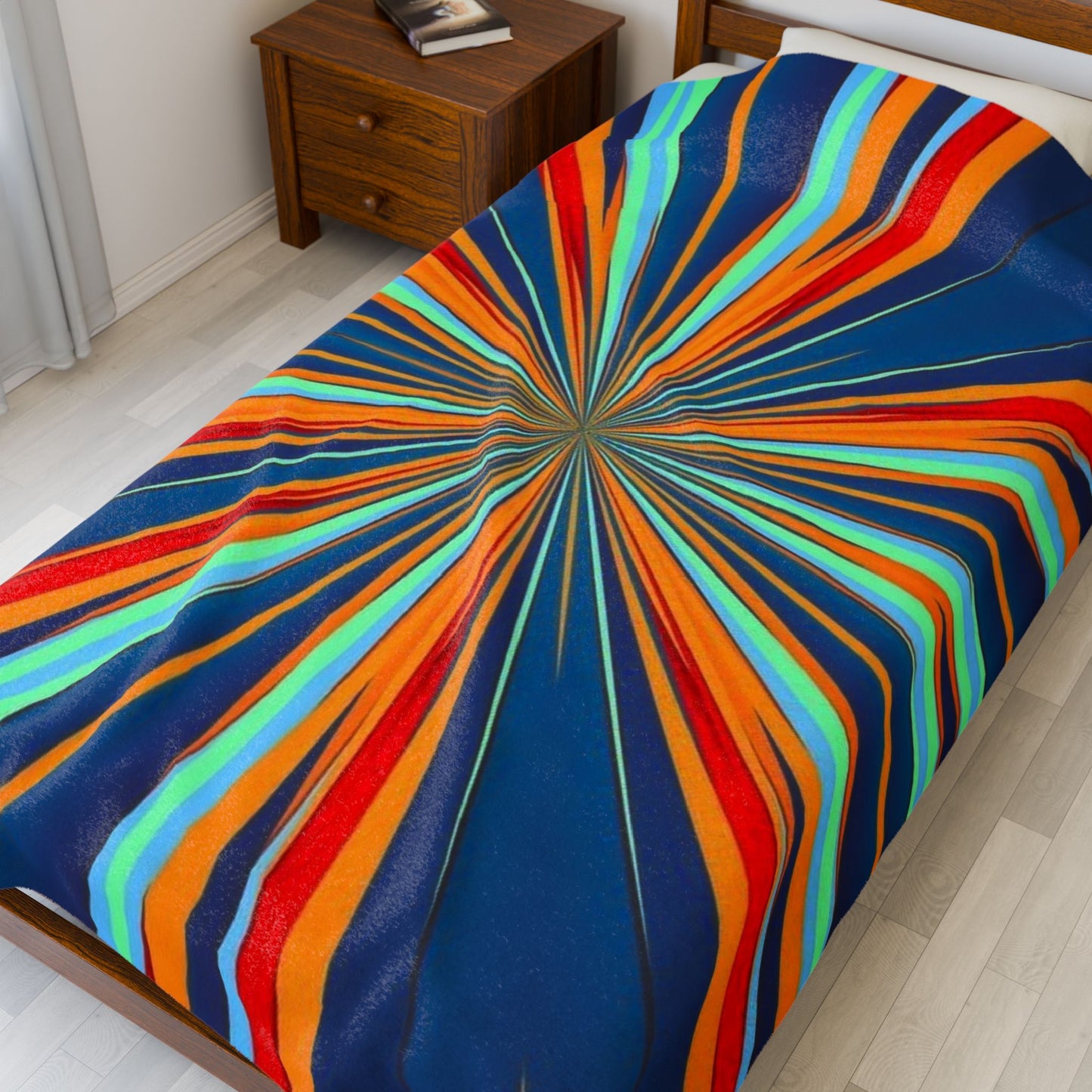 Retro Starburst Stripes Velveteen Plush Blanket | Colorful Burst Decor