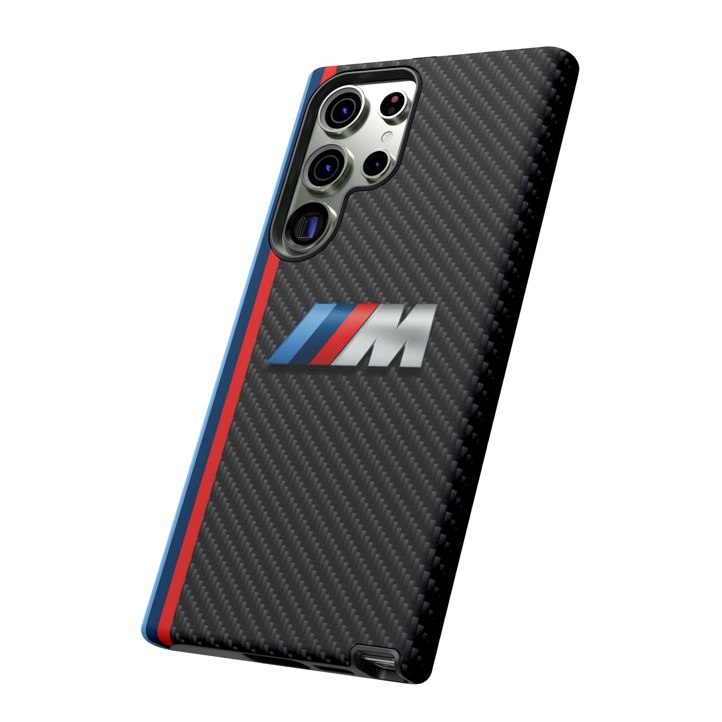 Phone Case - Black Tough Case for iPhones, Galaxy, Pixel, Blue And Red Stripes, BMW M Series